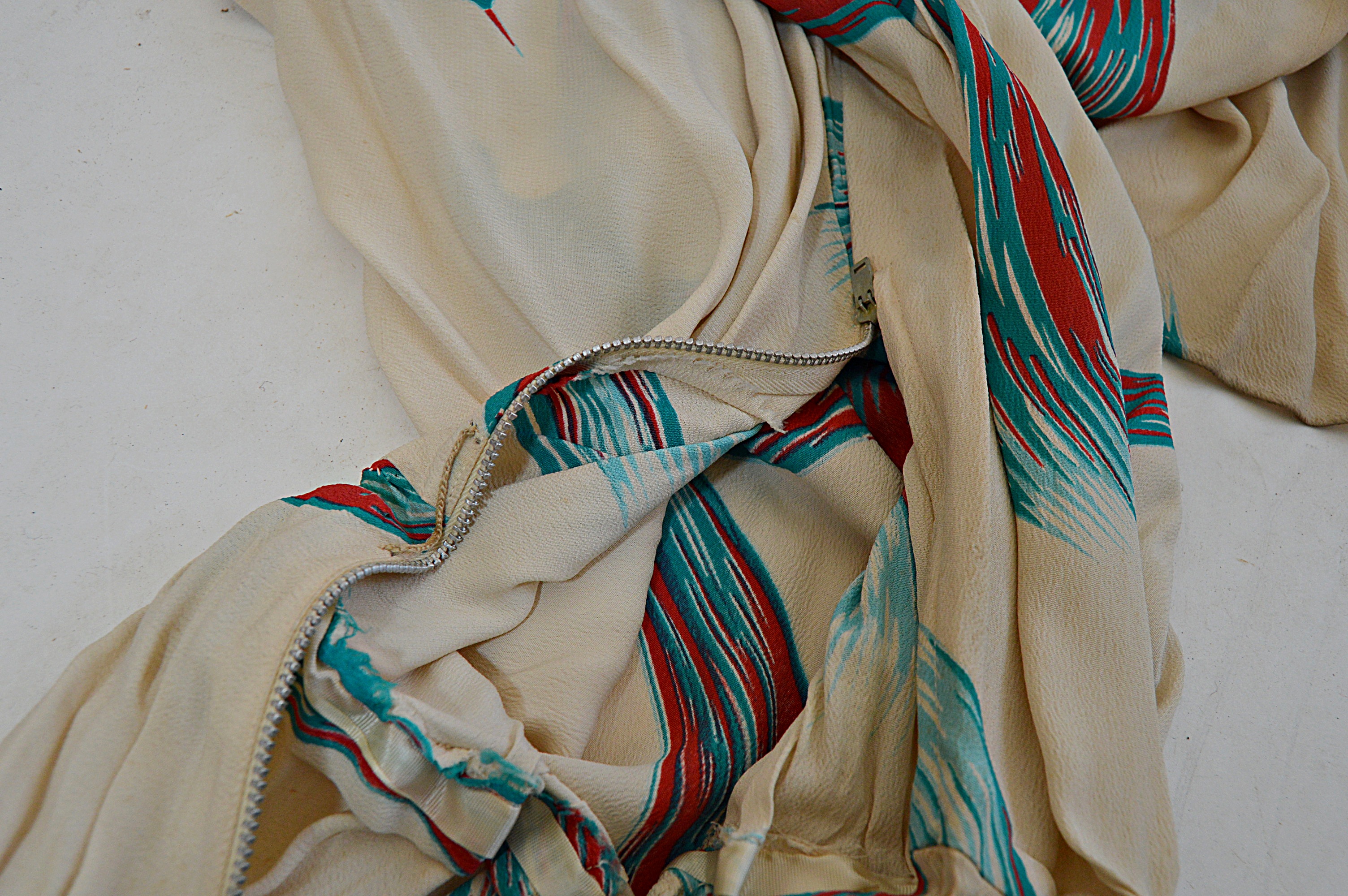 Vintage Crepe Dress with Birds of Paradise