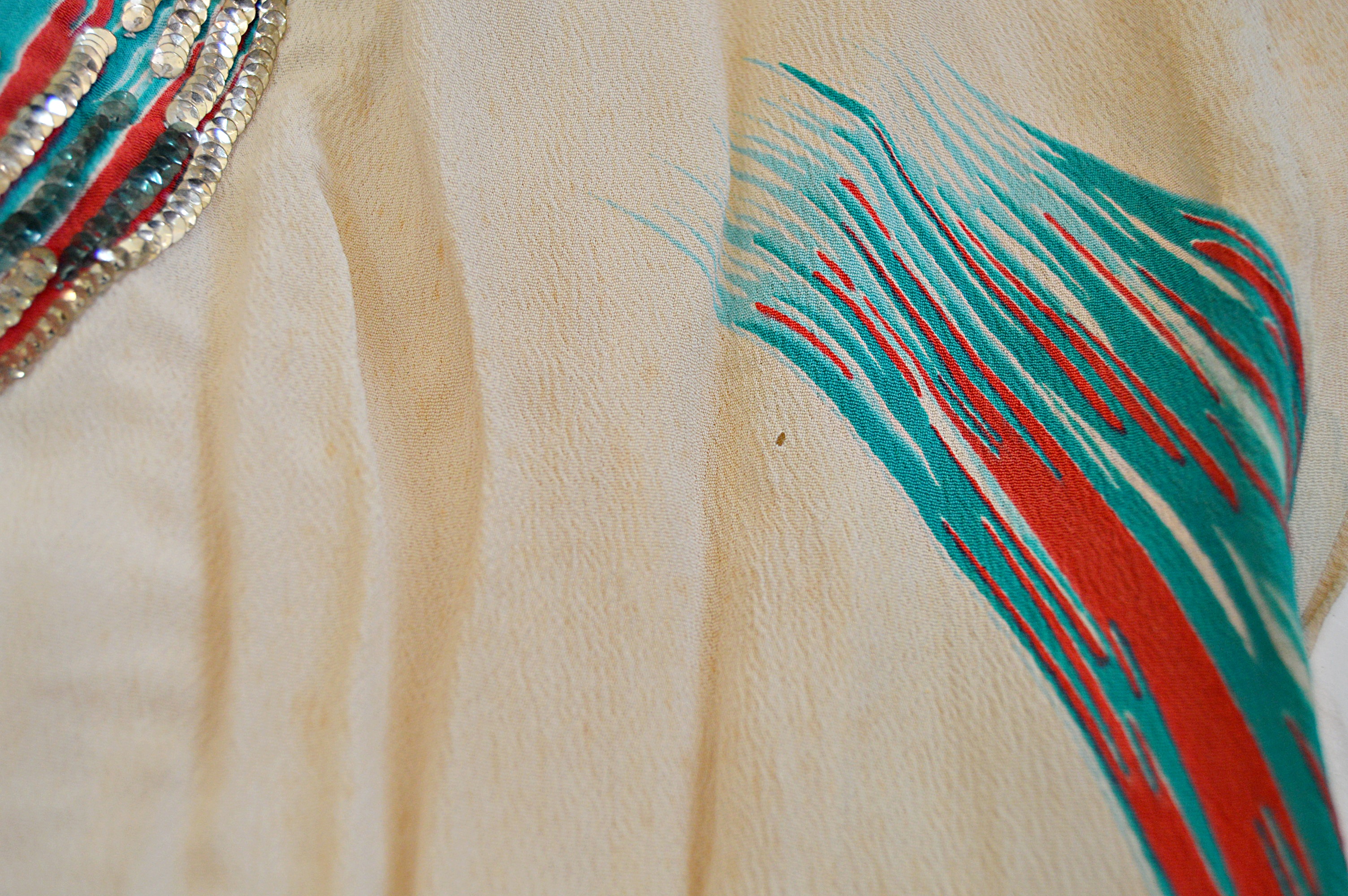 Vintage Crepe Dress with Birds of Paradise