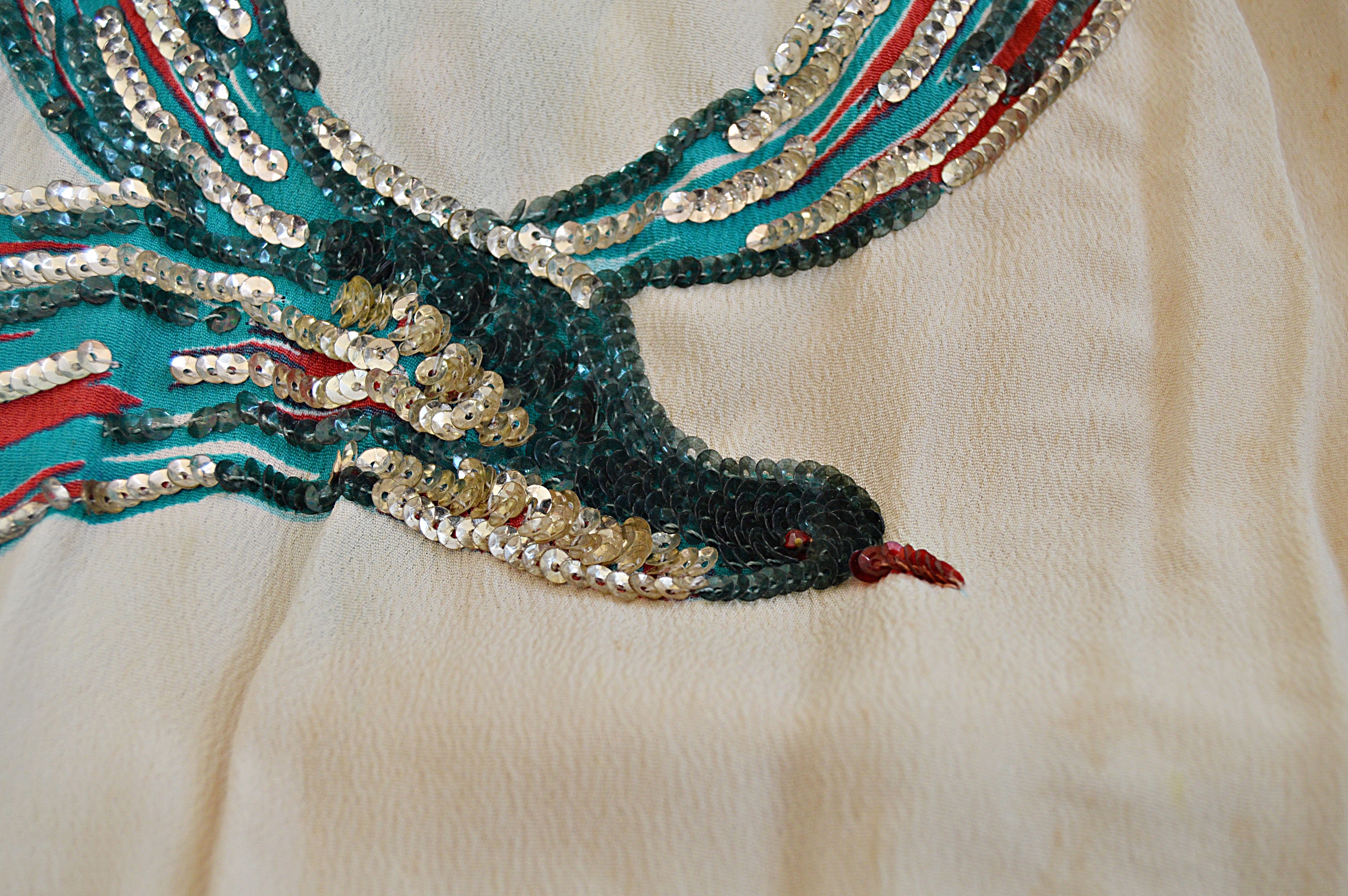 Vintage Crepe Dress with Birds of Paradise