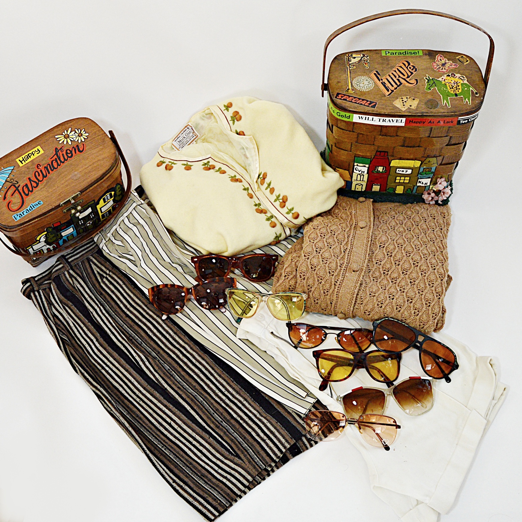 Vintage Women's Shorts, Sweaters, Basket Purses and Sunglasses