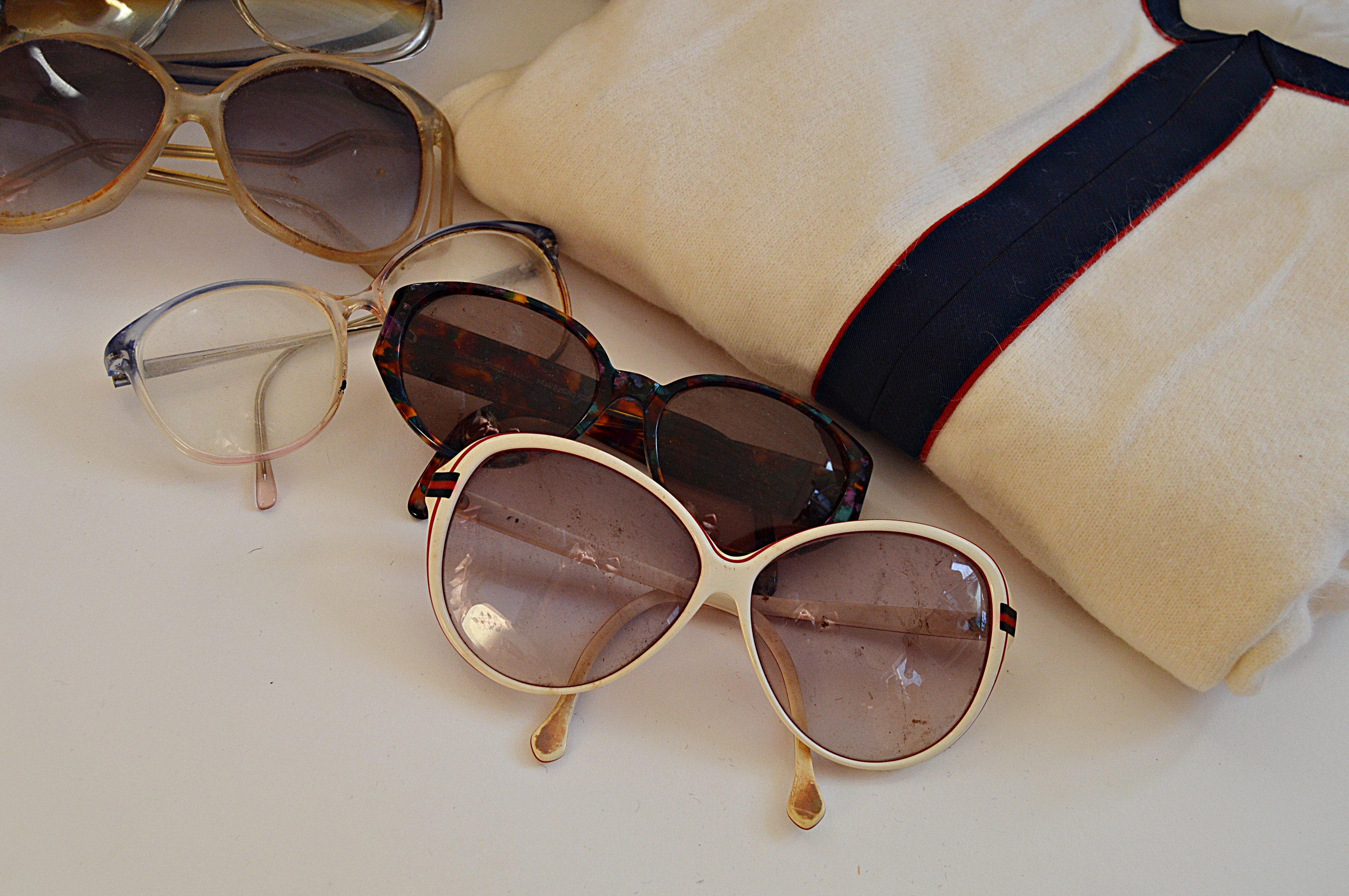 Vintage Women's Cashmere and Angora/Wool Sweaters, Basket Purses and Sunglasses