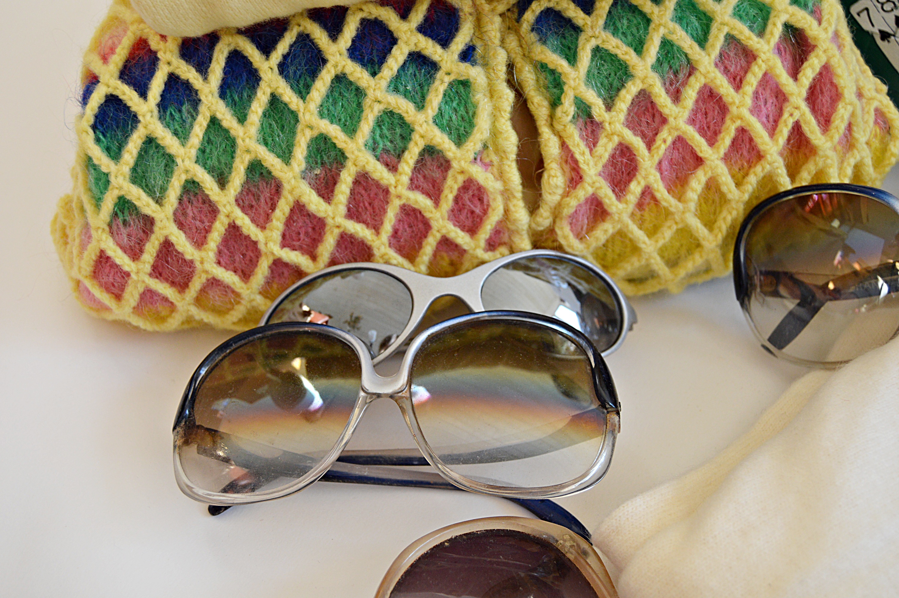 Vintage Women's Cashmere and Angora/Wool Sweaters, Basket Purses and Sunglasses