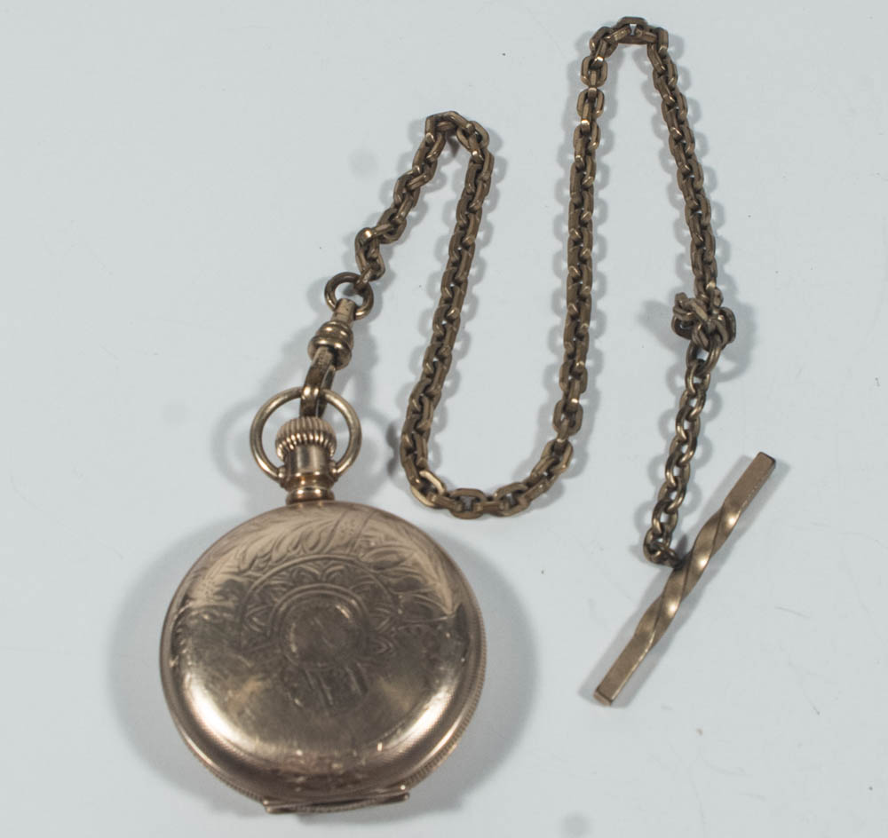 Circa 1889 Hampden Gold Filled Hunting Case Pocket Watch & Fob