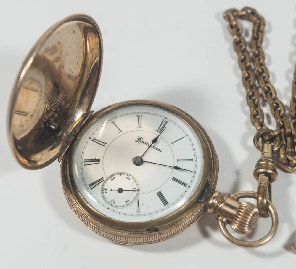 Circa 1889 Hampden Gold Filled Hunting Case Pocket Watch & Fob