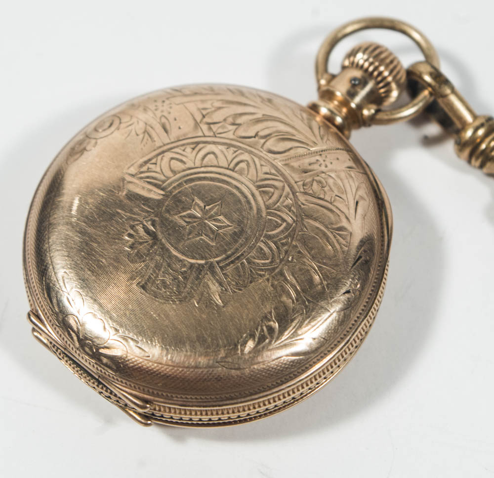 Circa 1889 Hampden Gold Filled Hunting Case Pocket Watch & Fob