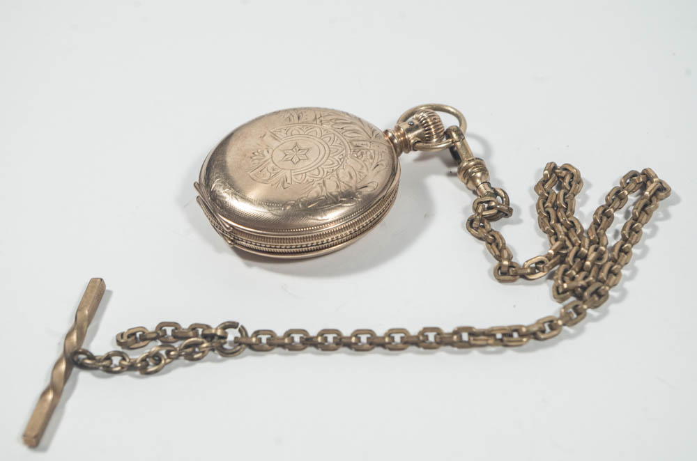 Circa 1889 Hampden Gold Filled Hunting Case Pocket Watch & Fob