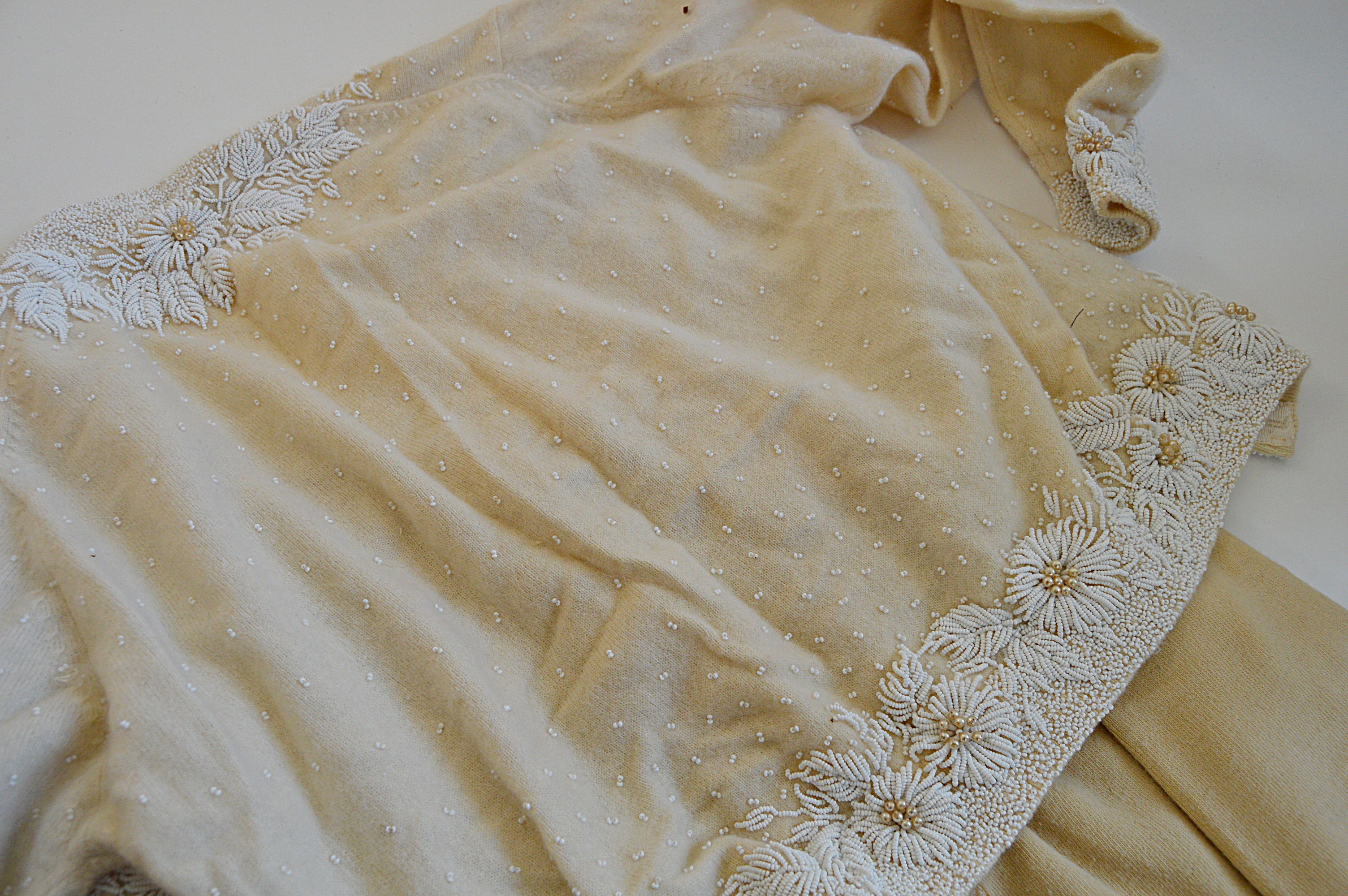 Vintage Women's Beaded Lambswool Sweaters, Basket Purse, and Sunglasses