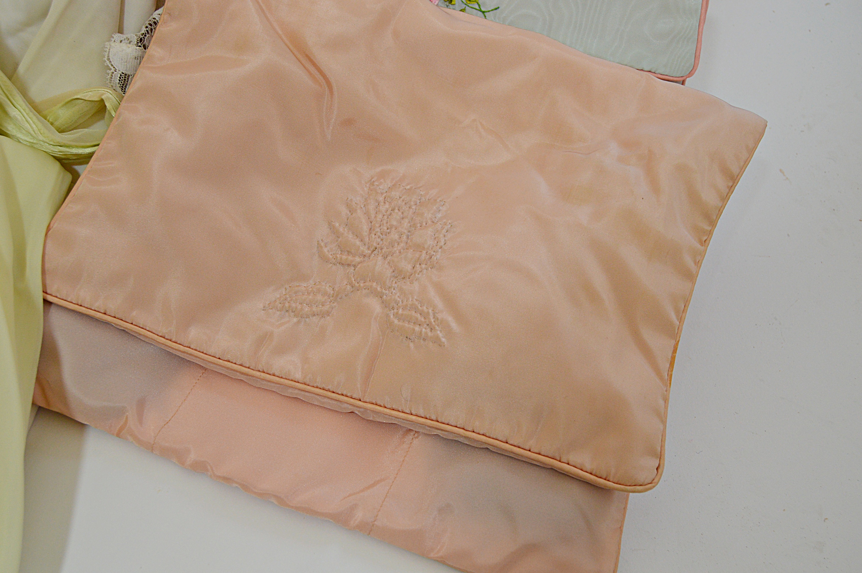 Vintage Lingerie with Bed Jackets, Silk Gowns, Undergarments, Stockings, Bags