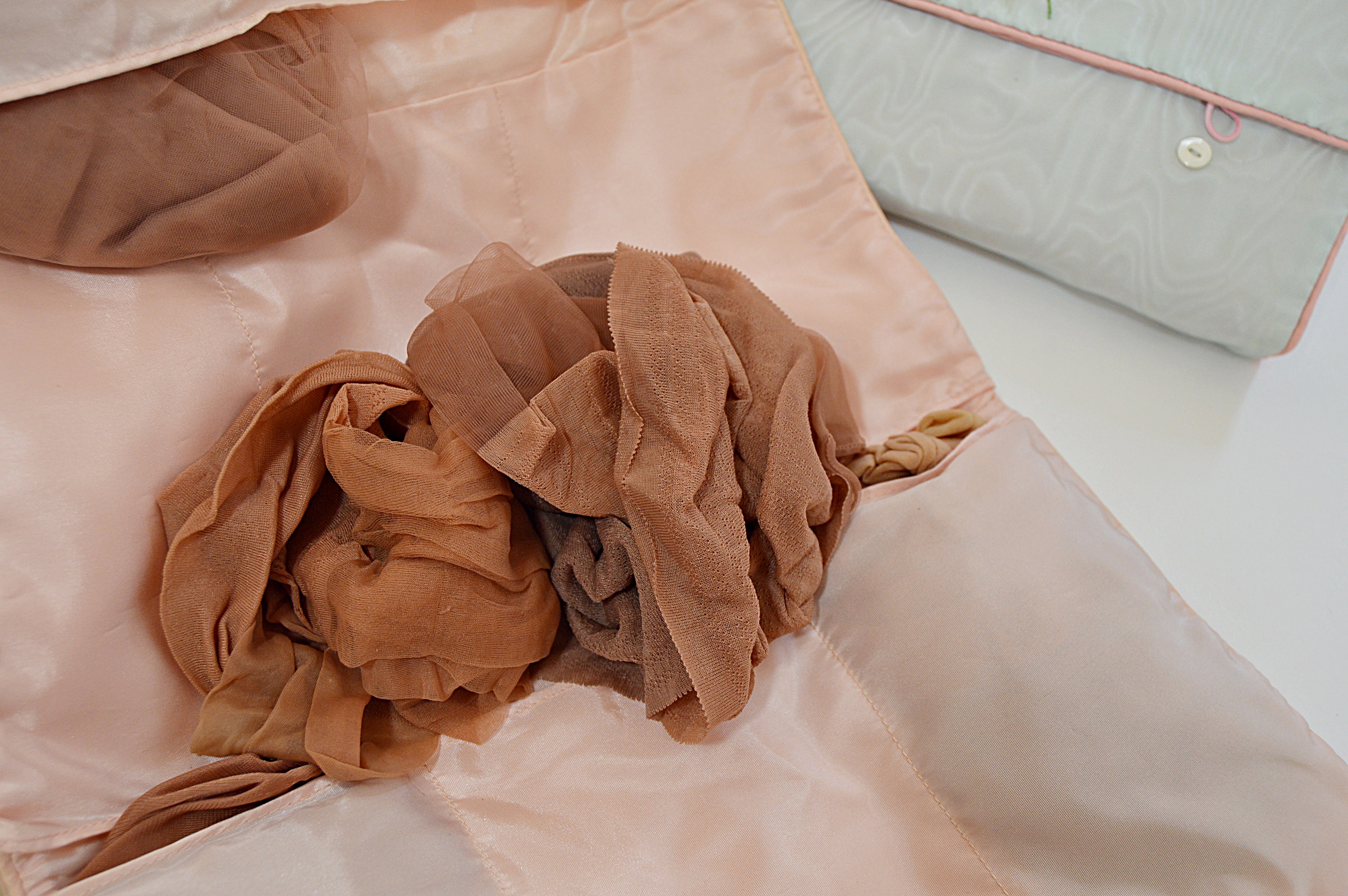 Vintage Lingerie with Bed Jackets, Silk Gowns, Undergarments, Stockings, Bags