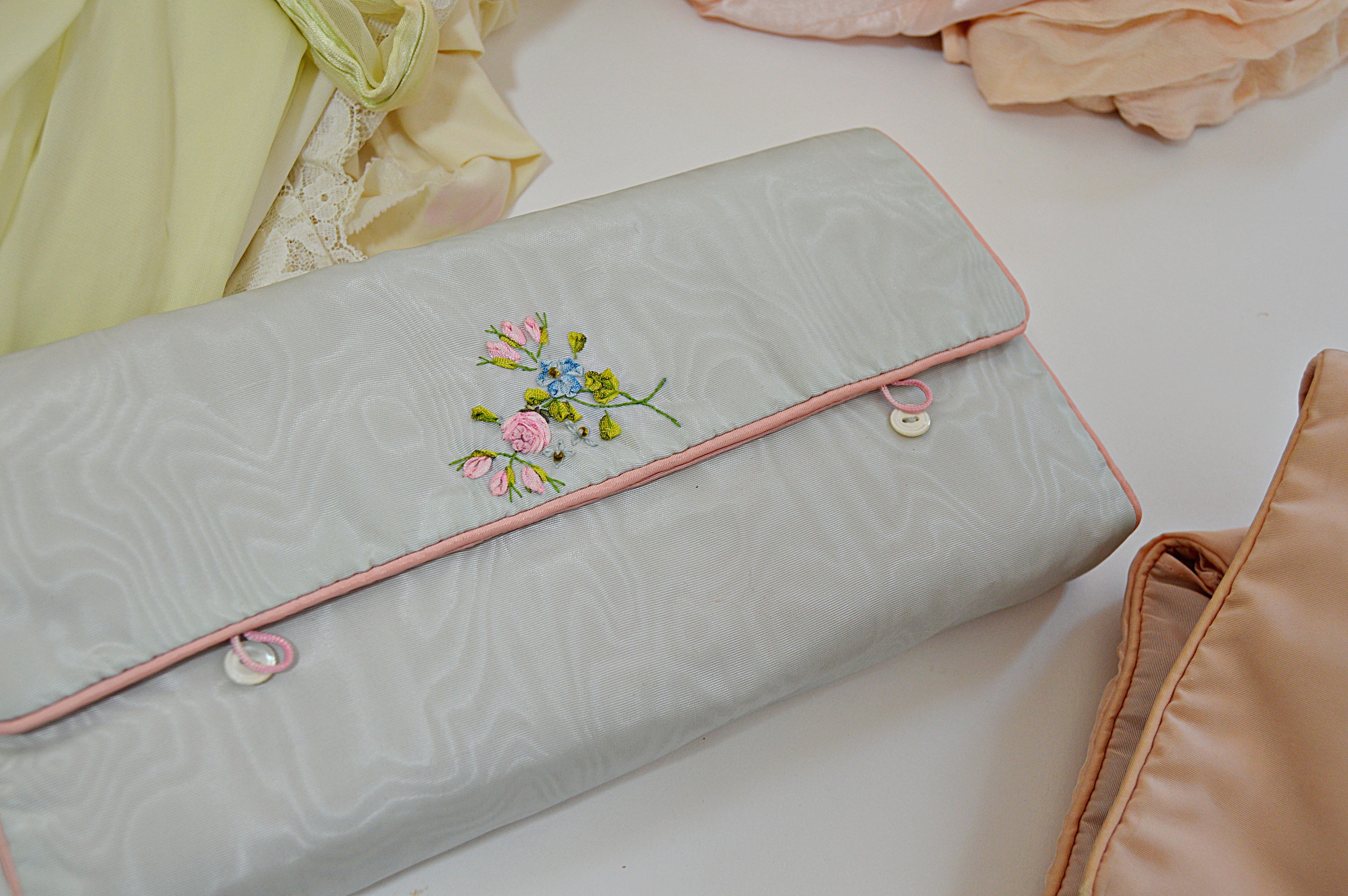 Vintage Lingerie with Bed Jackets, Silk Gowns, Undergarments, Stockings, Bags