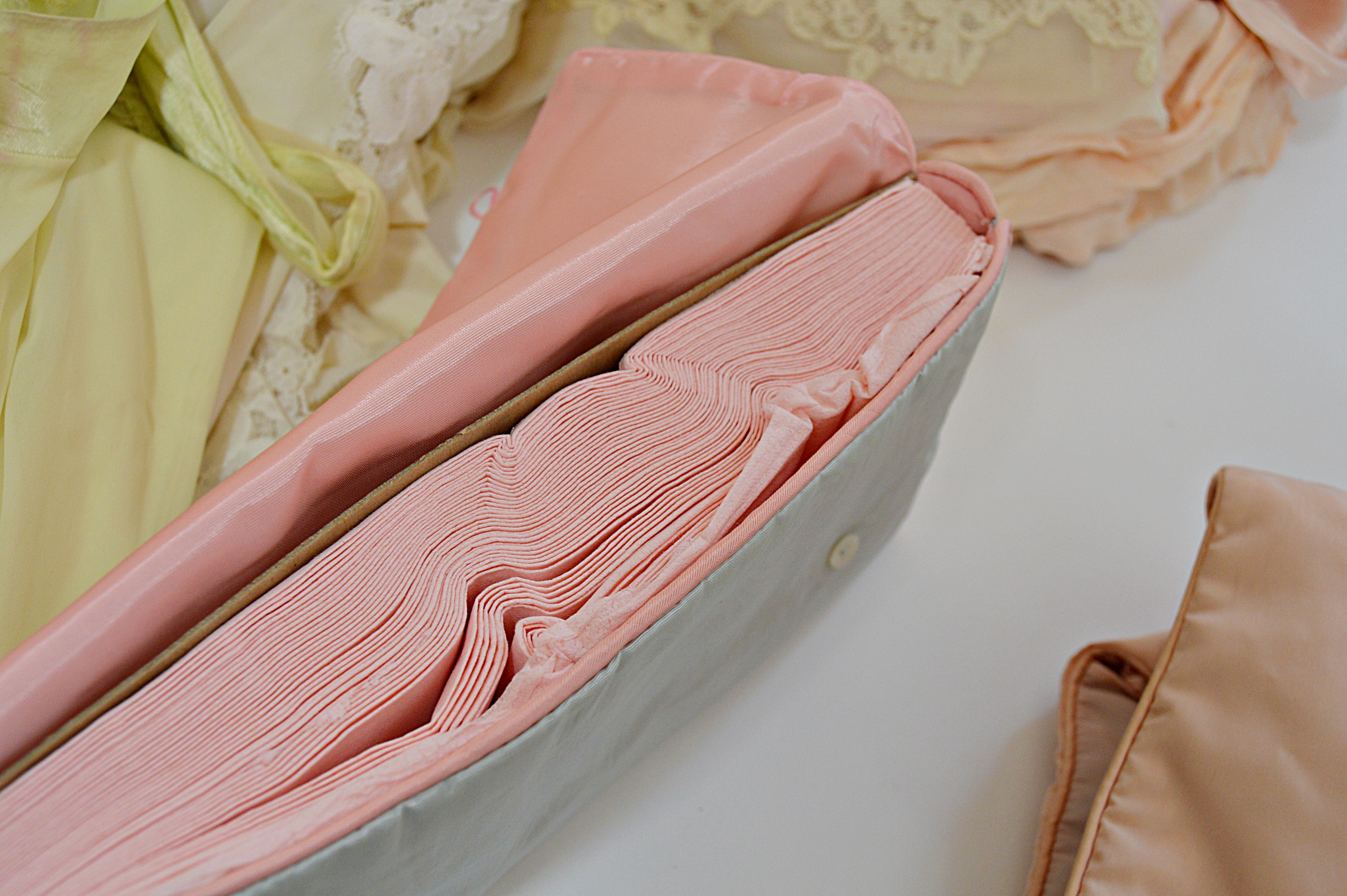 Vintage Lingerie with Bed Jackets, Silk Gowns, Undergarments, Stockings, Bags