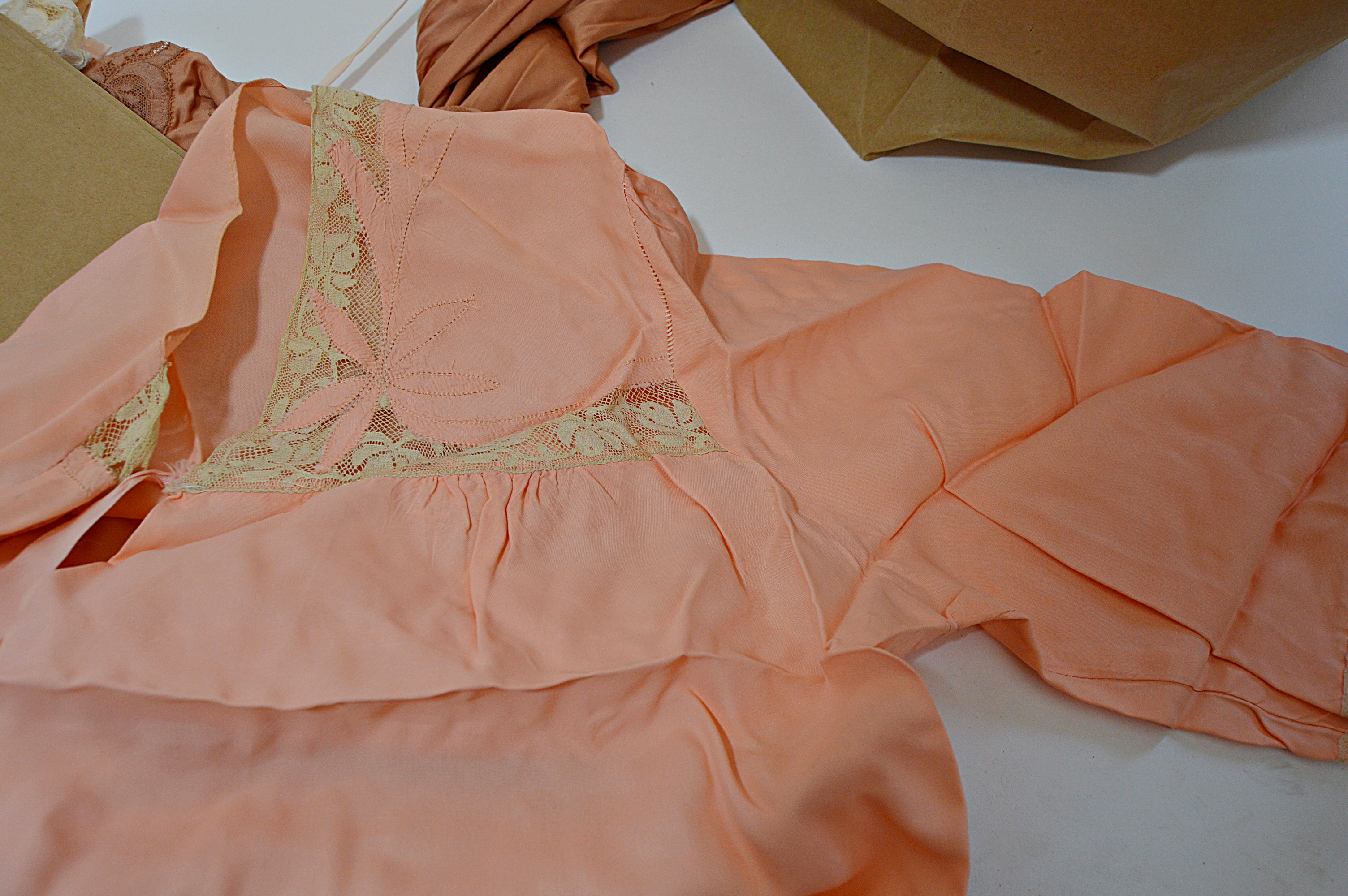 Vintage Lingerie with Bed Jackets, Silk Gowns, Undergarments, Stockings, Bags