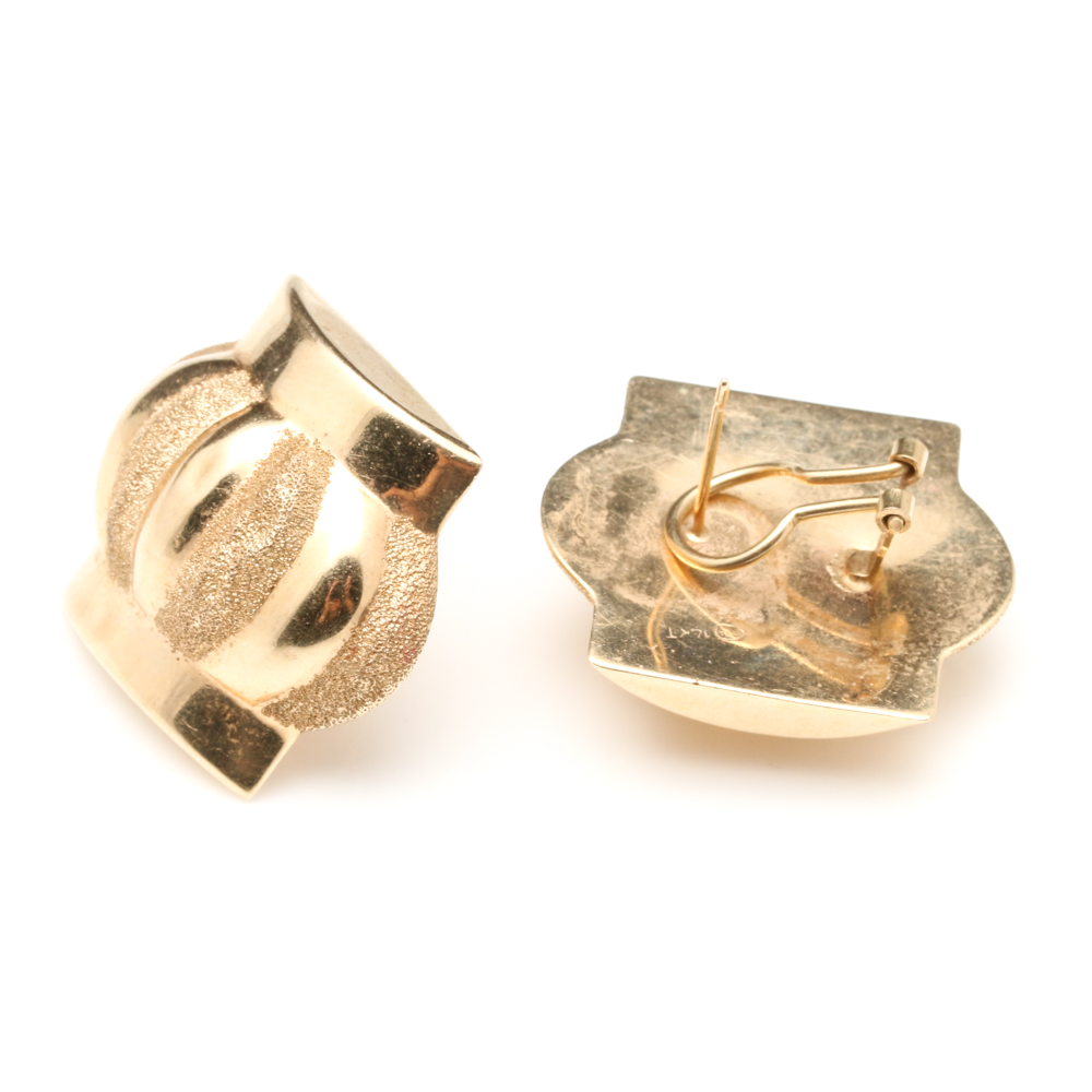 14K Yellow Gold Textured Earrings