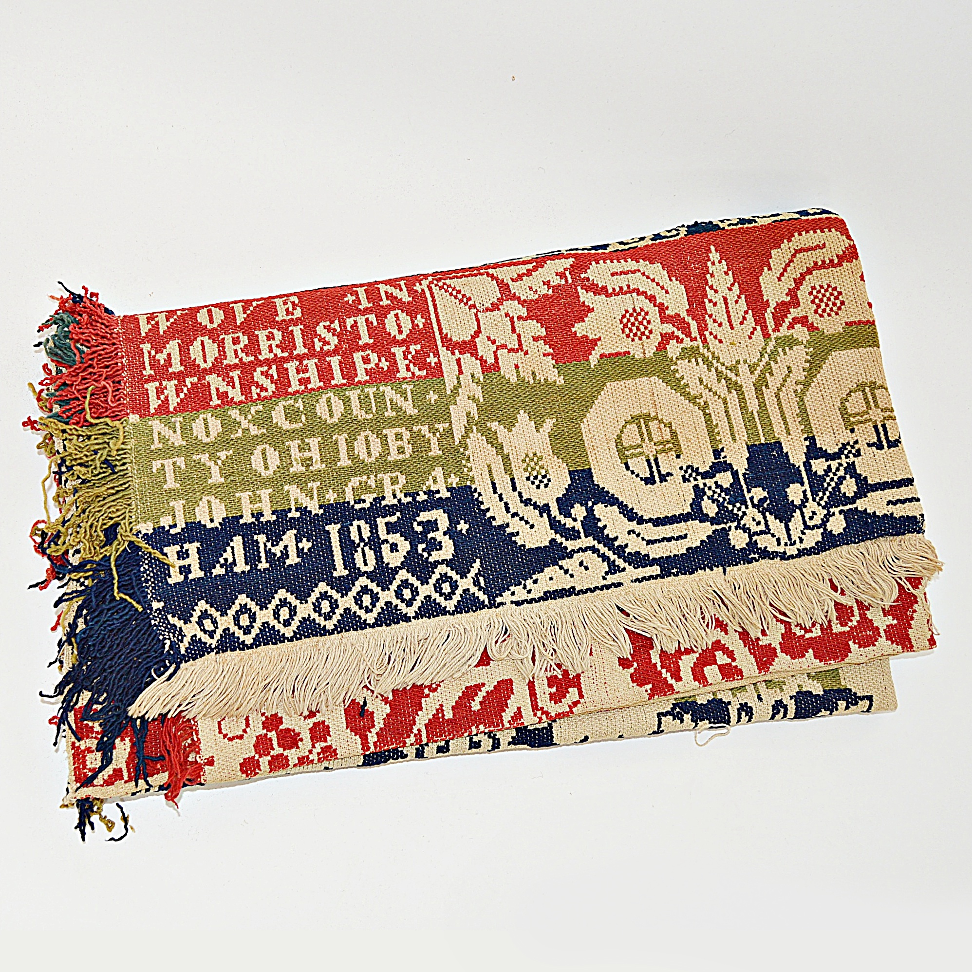 Signed 1853 Handwoven Wool Coverlet