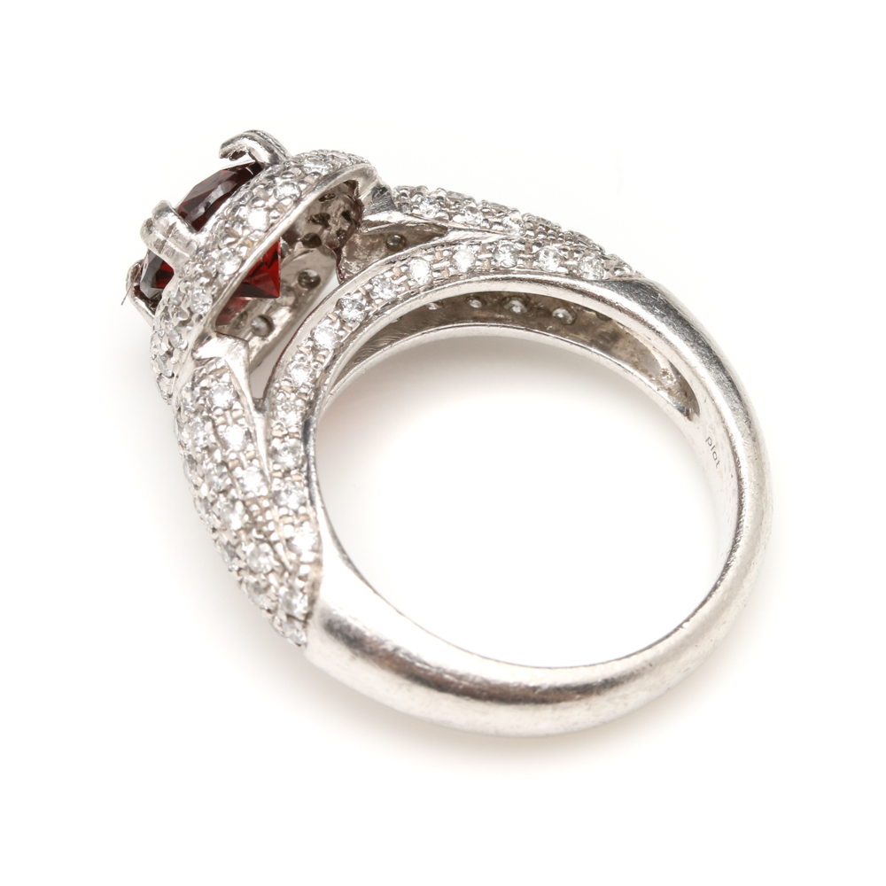 Platinum Garnet and Diamond Ring