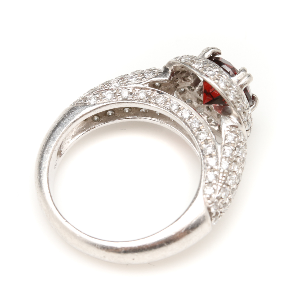 Platinum Garnet and Diamond Ring