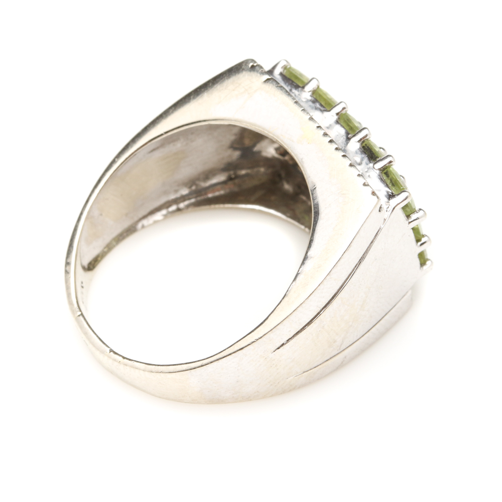 14K White Gold Peridot and Diamond Ring