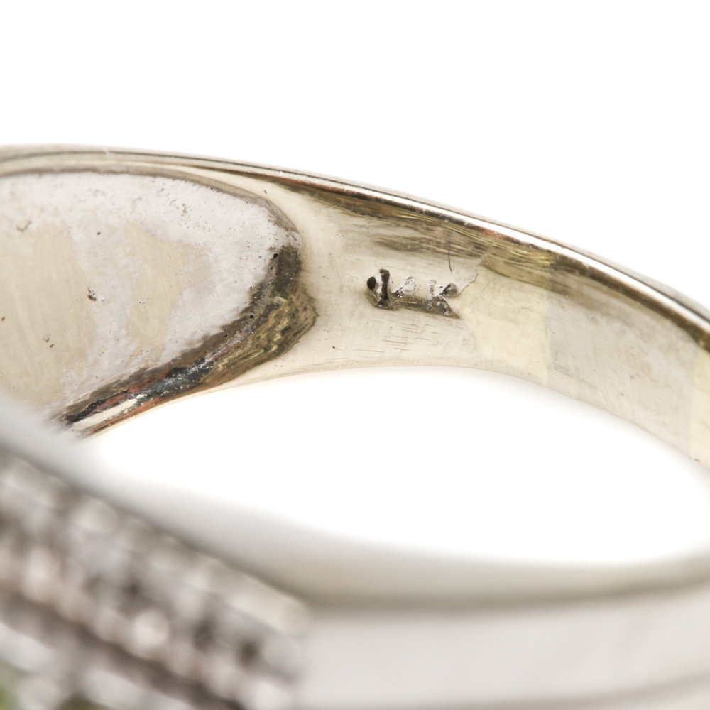 14K White Gold Peridot and Diamond Ring