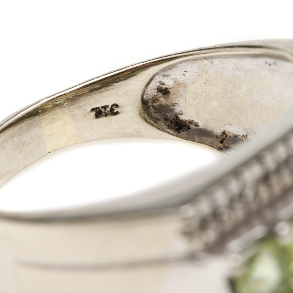 14K White Gold Peridot and Diamond Ring