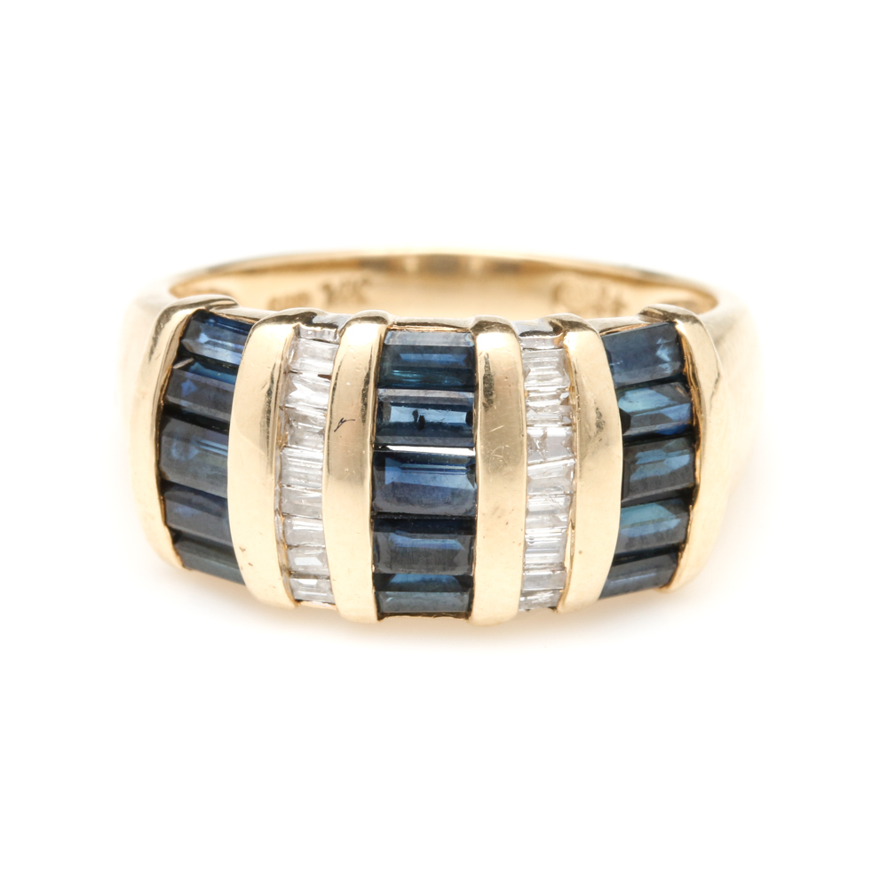 14K Yellow Gold Sapphire and Diamond Ring