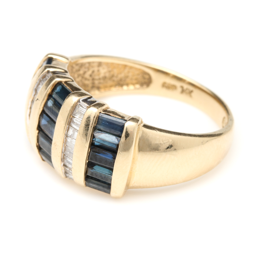 14K Yellow Gold Sapphire and Diamond Ring