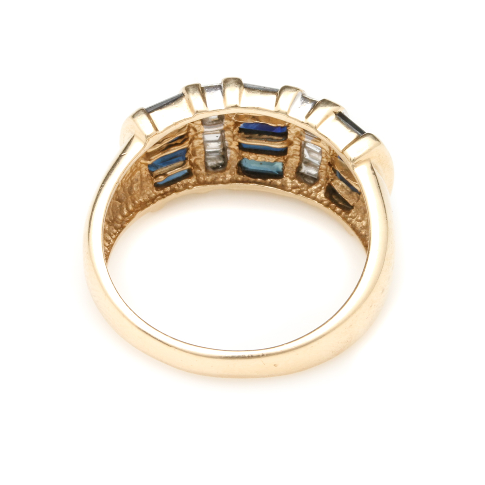14K Yellow Gold Sapphire and Diamond Ring
