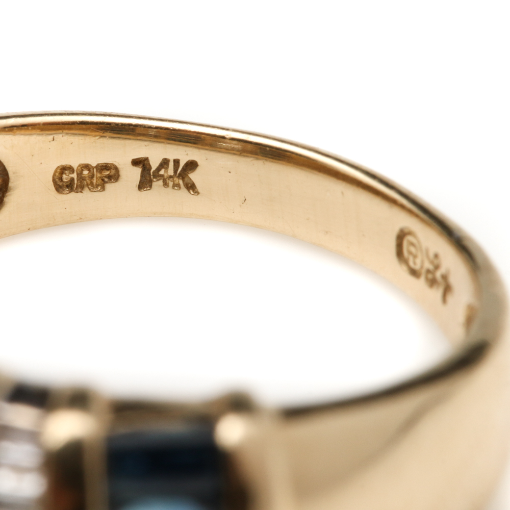 14K Yellow Gold Sapphire and Diamond Ring