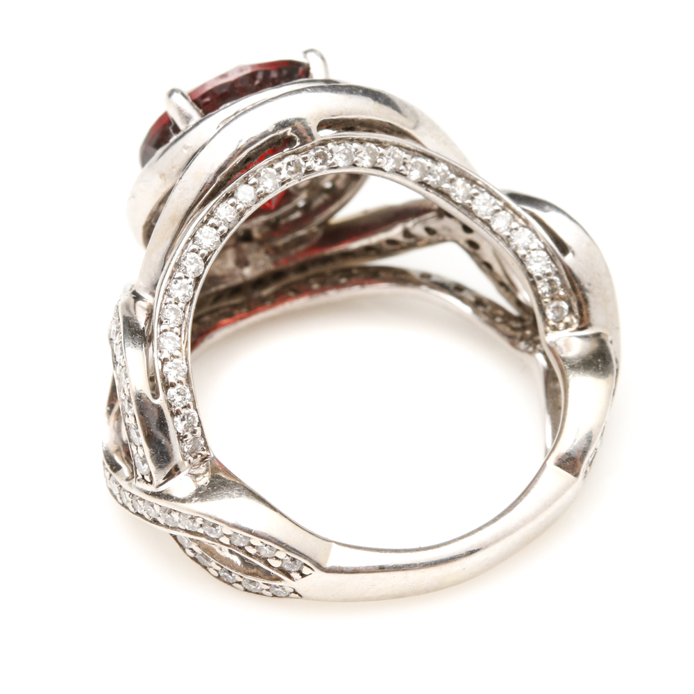 14K White Gold Garnet and 1.00 CTW Diamond Ring