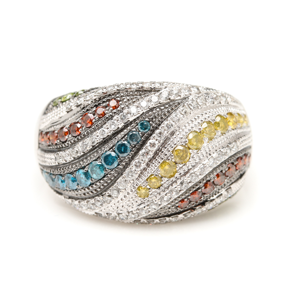 14K White Gold 1.07 CTW Multi-Color Diamond Ring