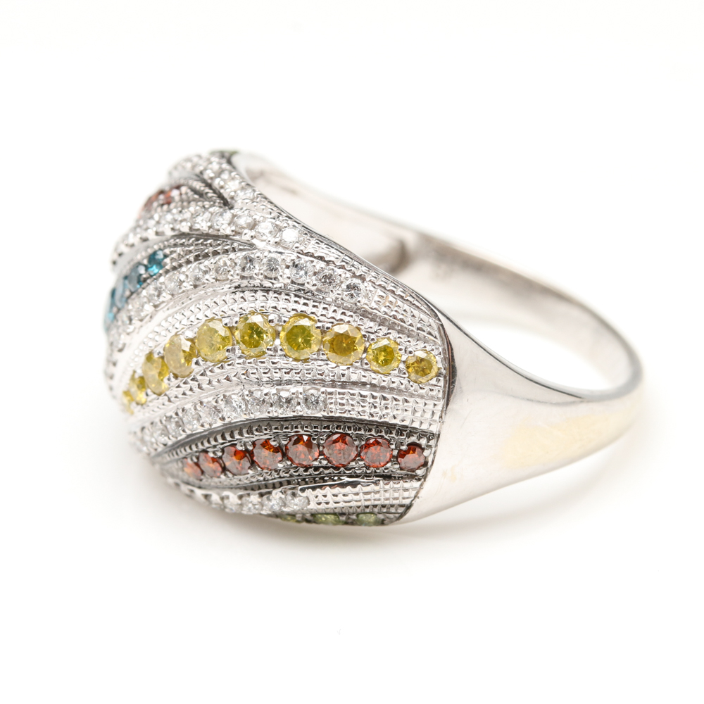 14K White Gold 1.07 CTW Multi-Color Diamond Ring