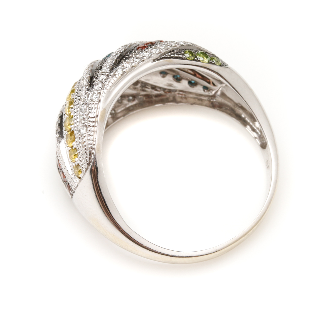 14K White Gold 1.07 CTW Multi-Color Diamond Ring