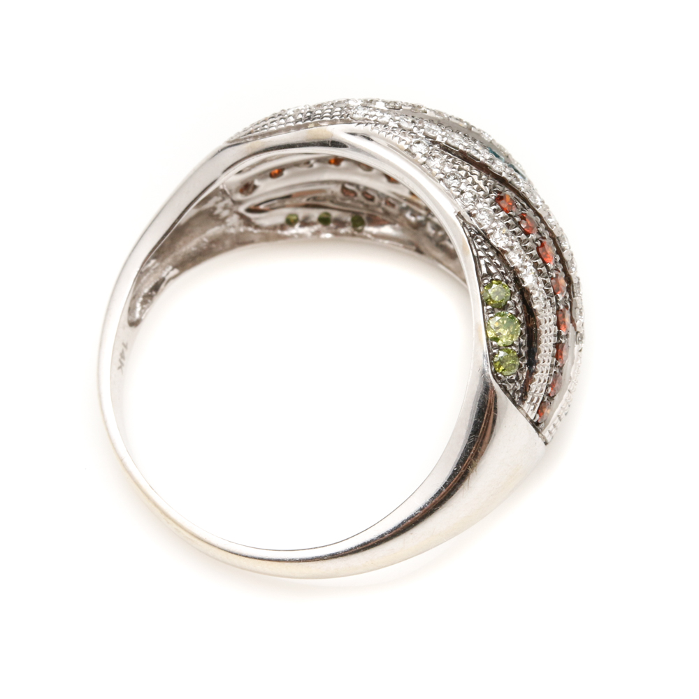 14K White Gold 1.07 CTW Multi-Color Diamond Ring