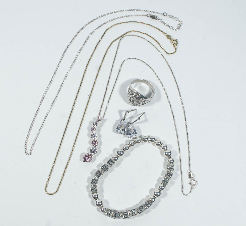 Sterling Silver Necklace Chains, Bracelet, Earrings, and Ring