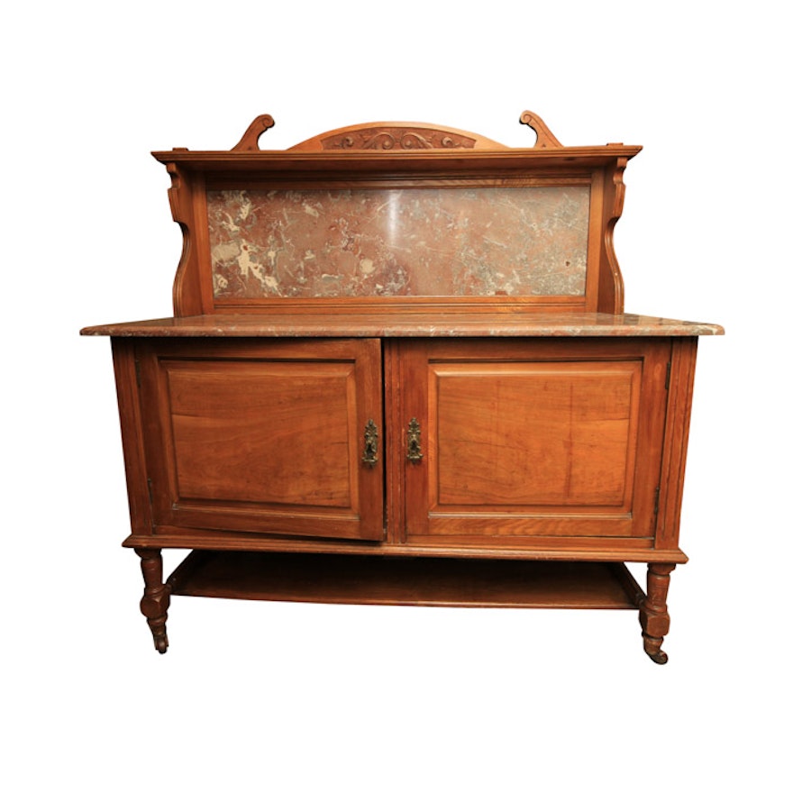 Victorian Marble Top Walnut Sideboard