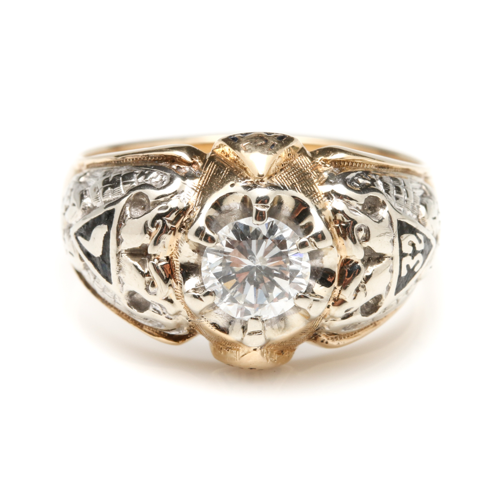 14K Yellow Gold 0.75 CT Diamond Scottish Rite 32nd Degree Ring