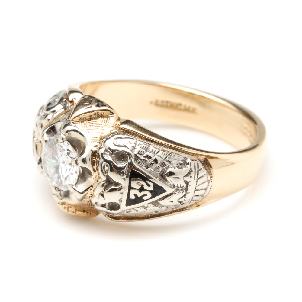 14K Yellow Gold 0.75 CT Diamond Scottish Rite 32nd Degree Ring