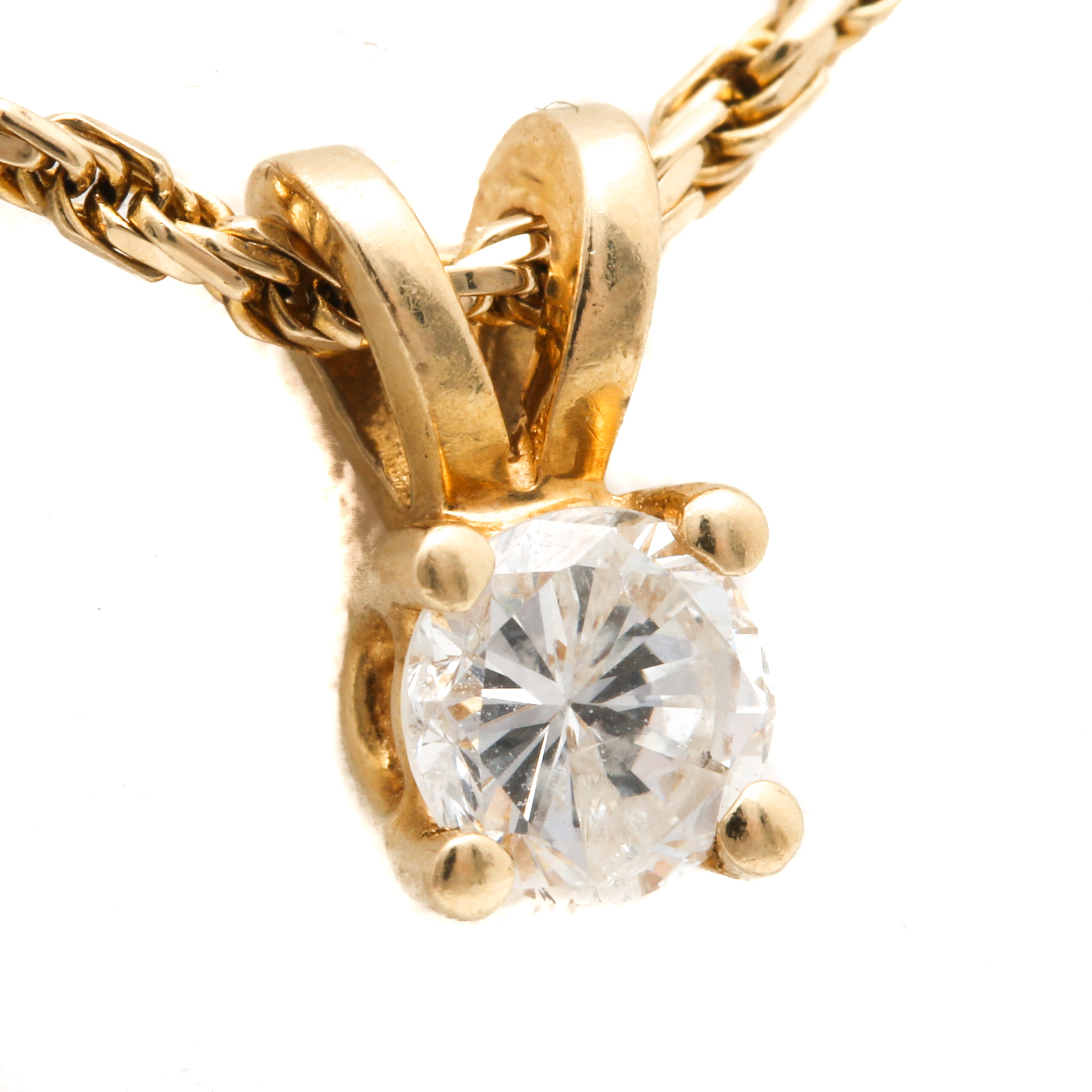 14K Yellow Gold Diamond Pendant Necklace