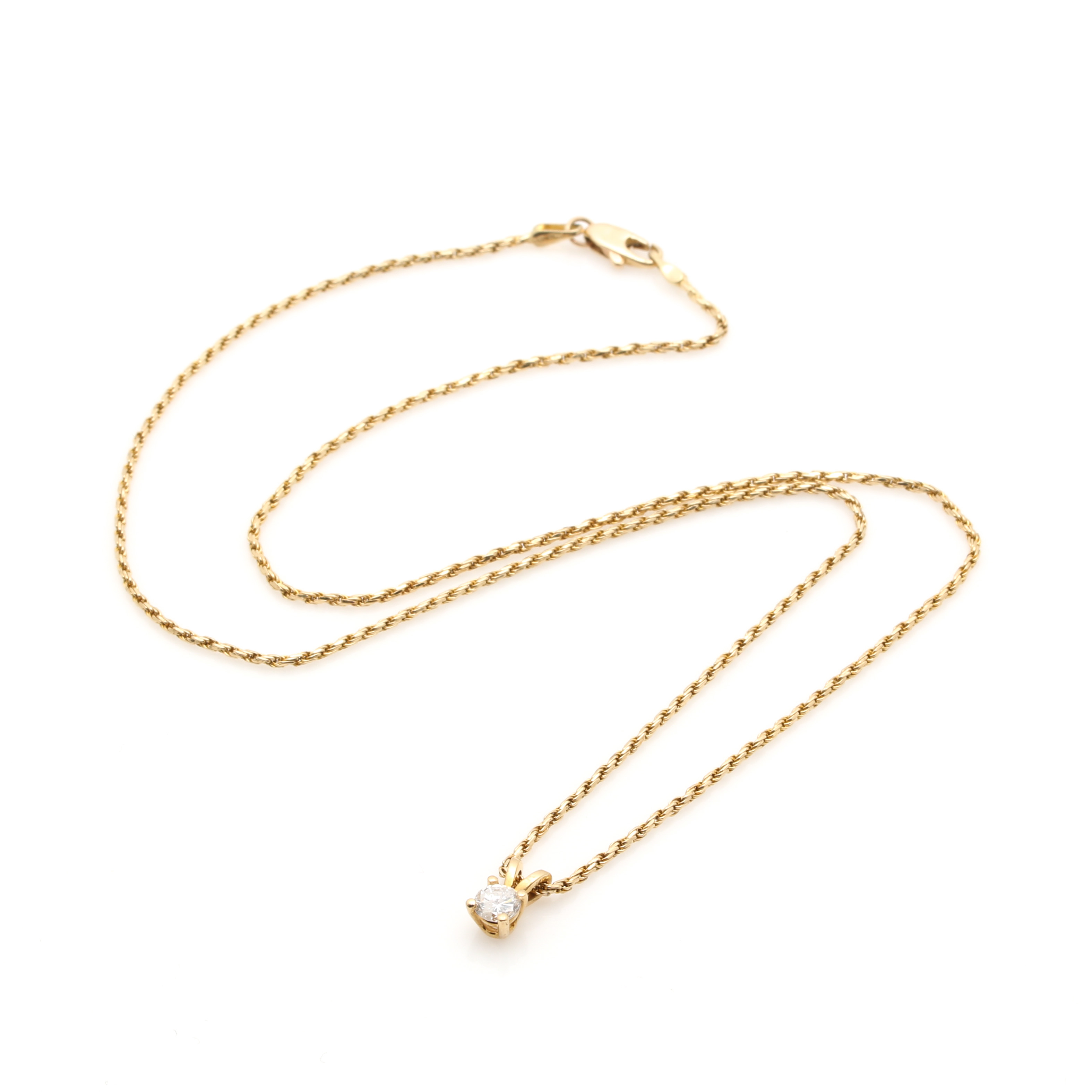 14K Yellow Gold Diamond Pendant Necklace