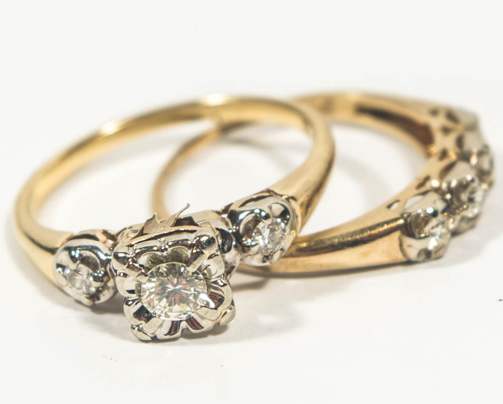 14K Yellow Gold & Diamond Bridal Set