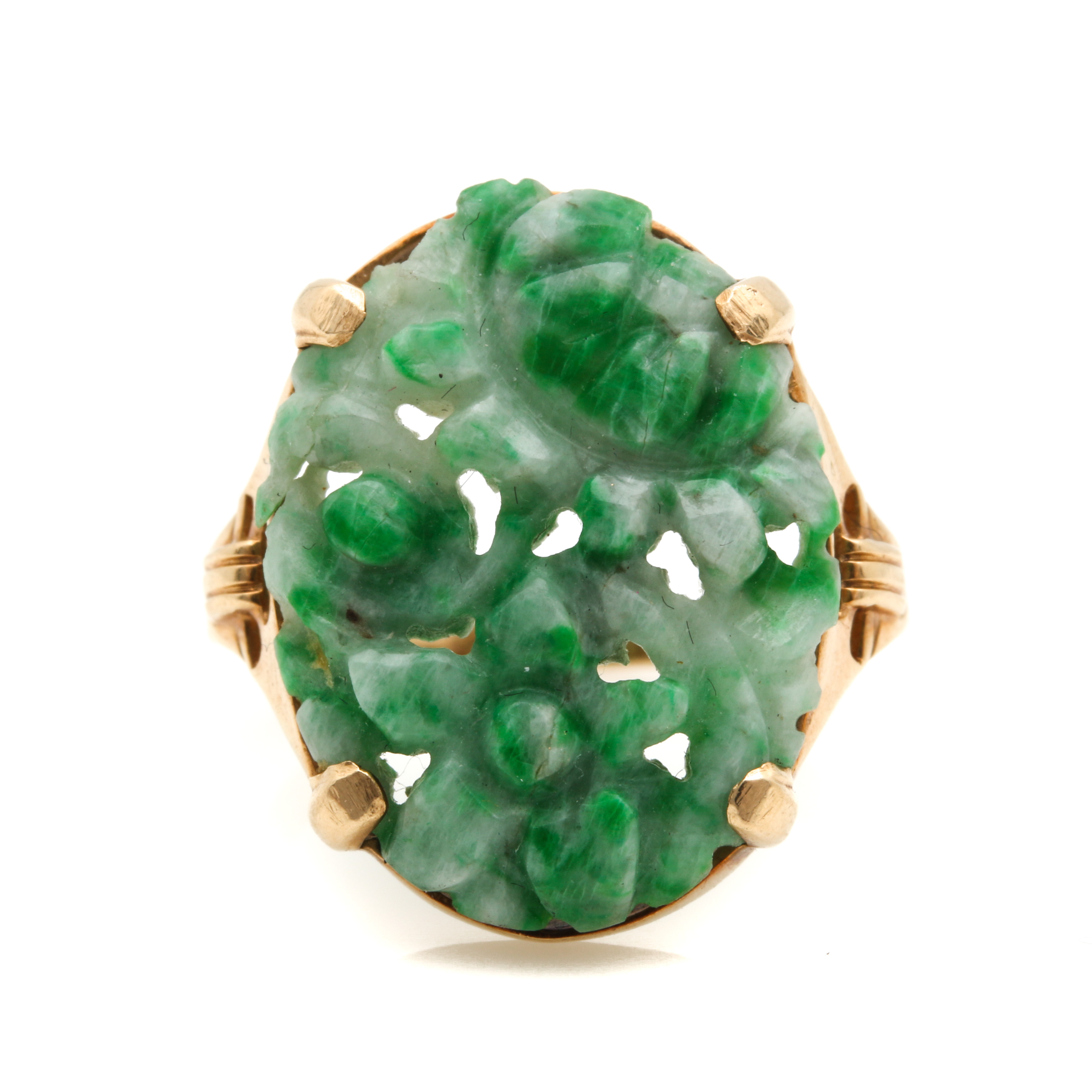 14K Yellow Gold Carved Jadeite Ring