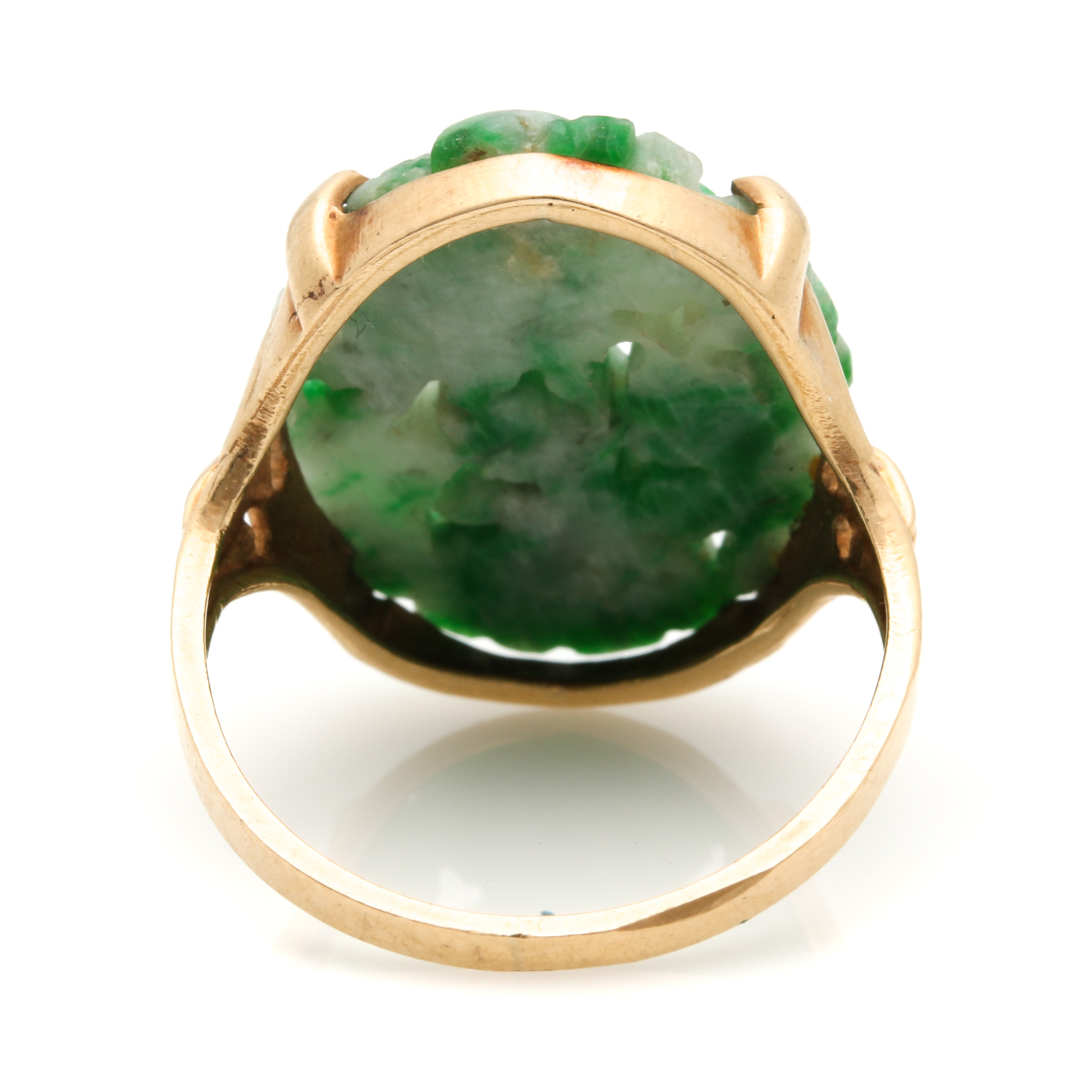 14K Yellow Gold Carved Jadeite Ring