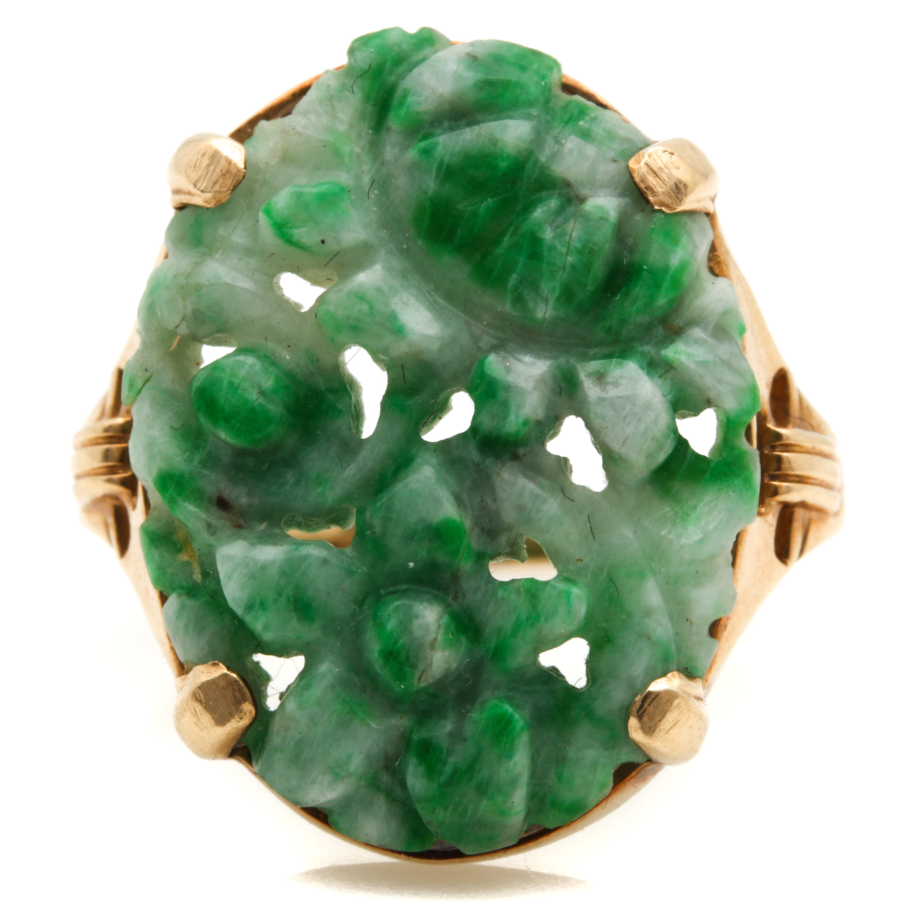 14K Yellow Gold Carved Jadeite Ring