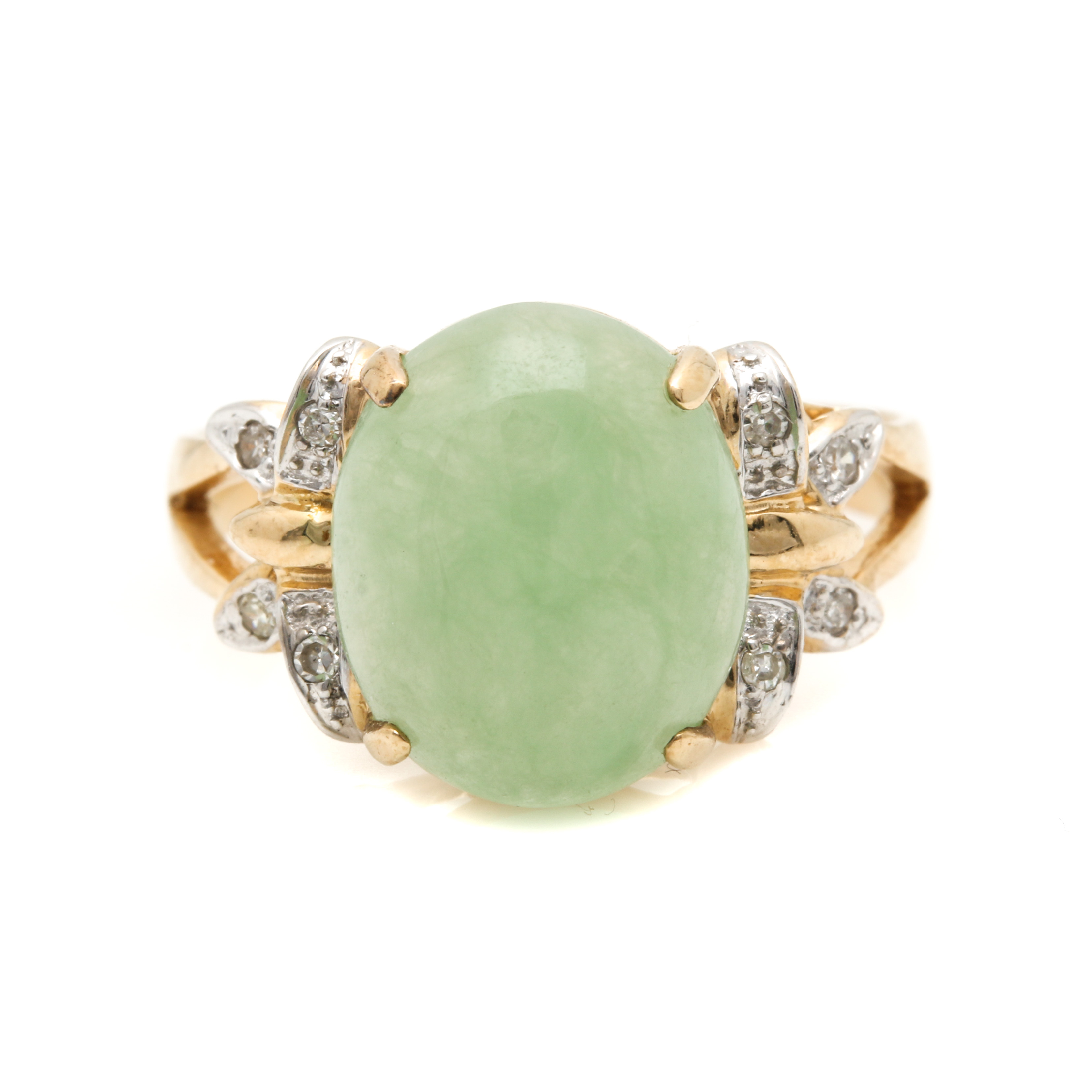 14K Yellow Gold Jadeite and Diamond Ring