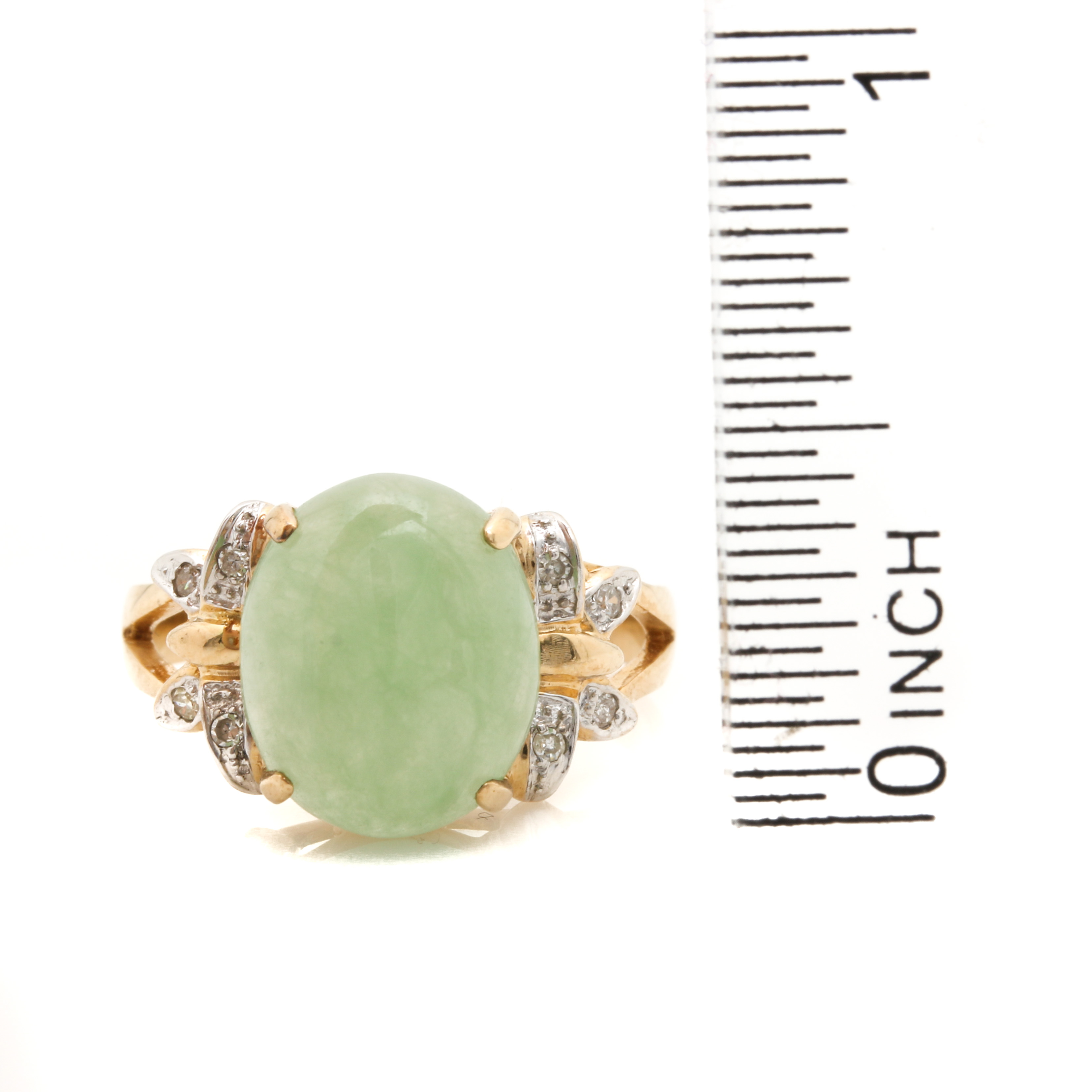 14K Yellow Gold Jadeite and Diamond Ring