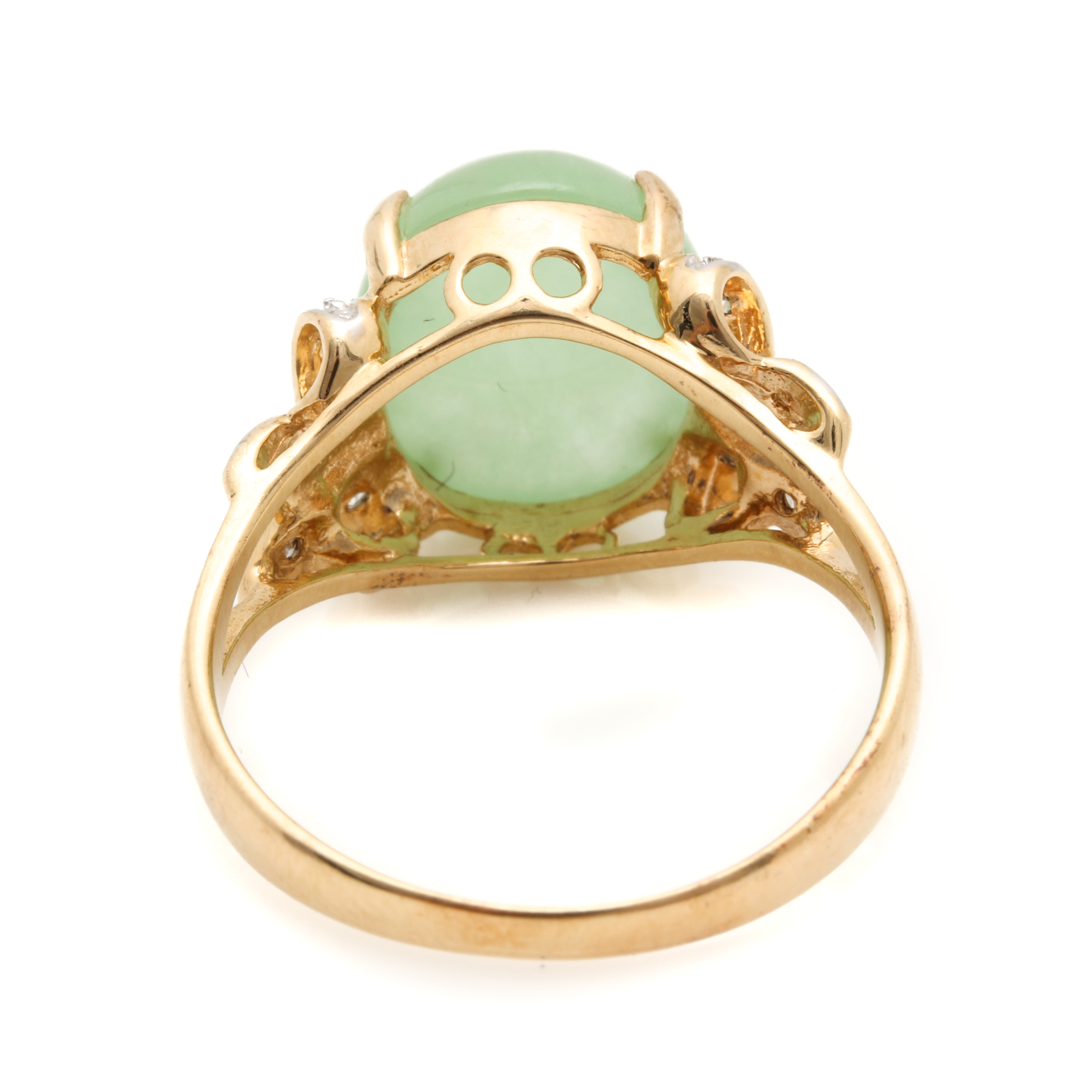 14K Yellow Gold Jadeite and Diamond Ring