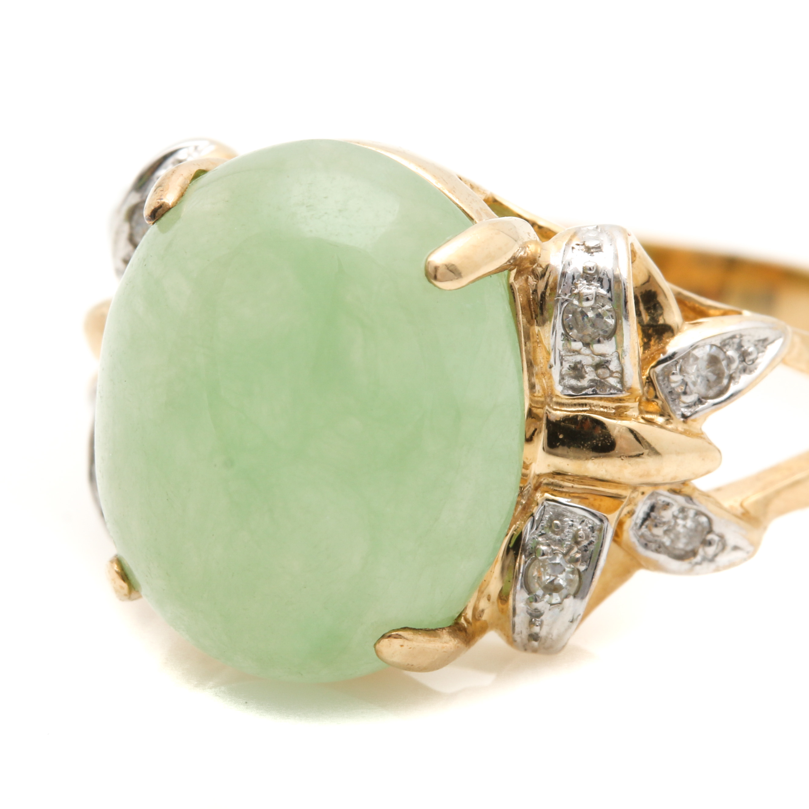 14K Yellow Gold Jadeite and Diamond Ring