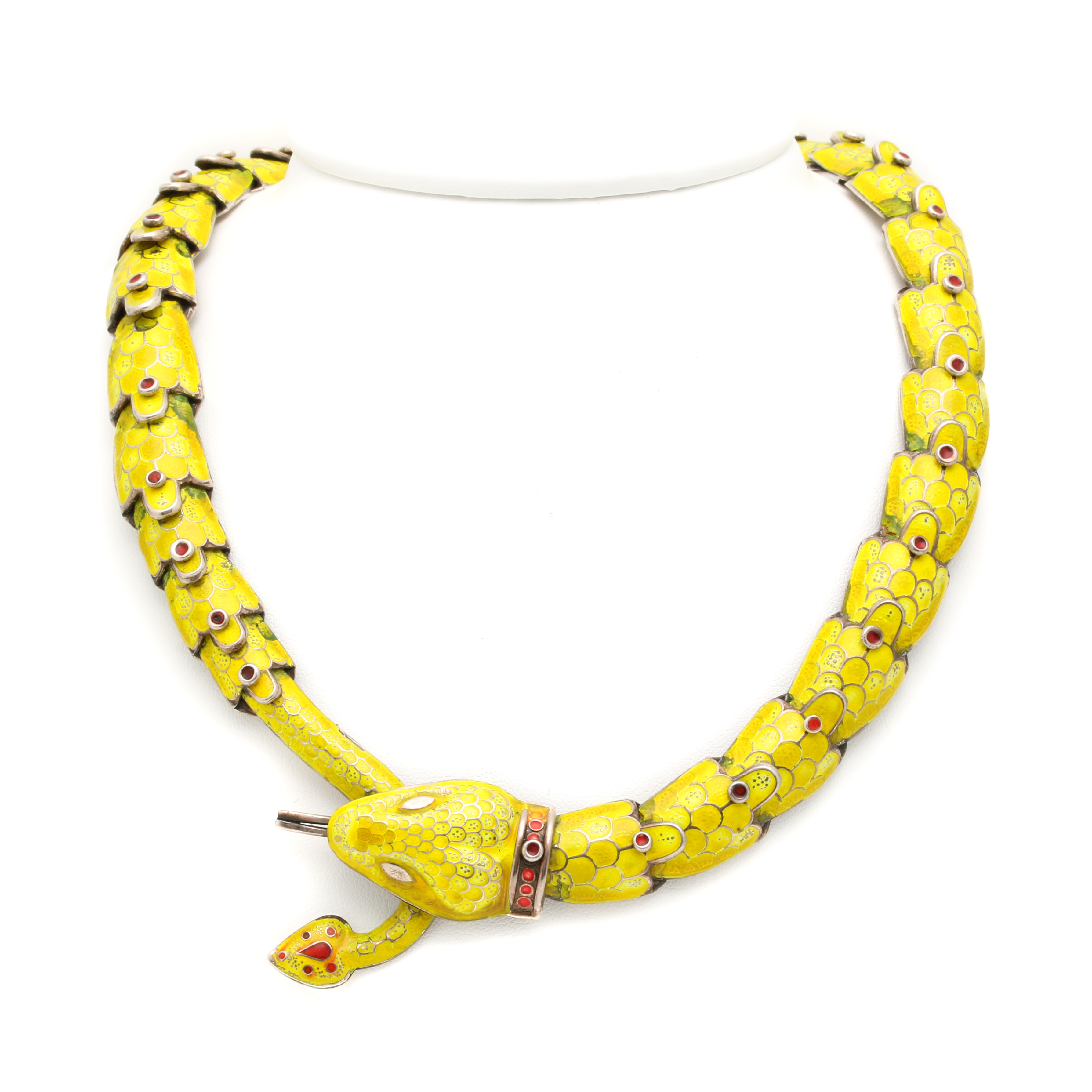Sterling Silver Enamel Articulated Snake Necklace