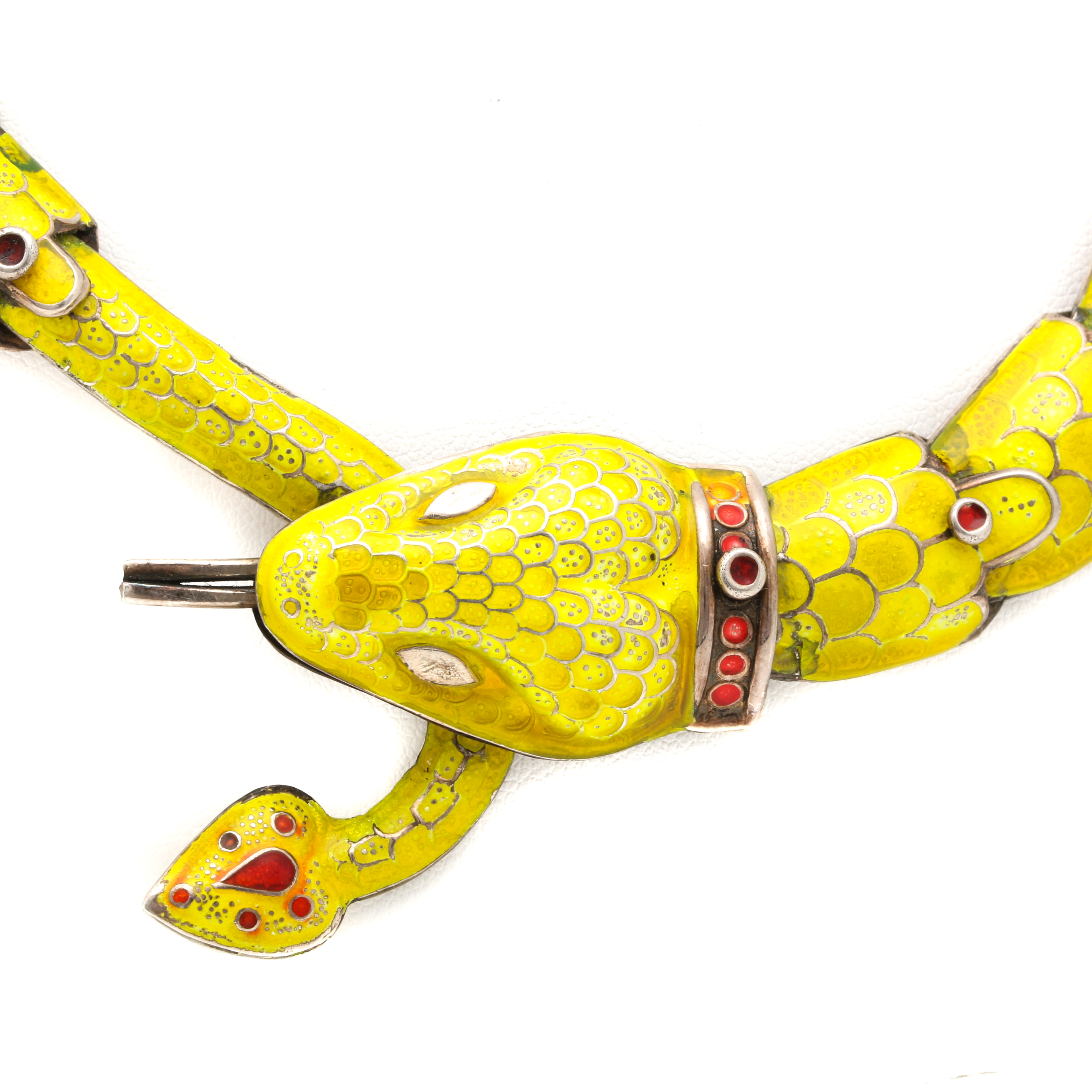 Sterling Silver Enamel Articulated Snake Necklace