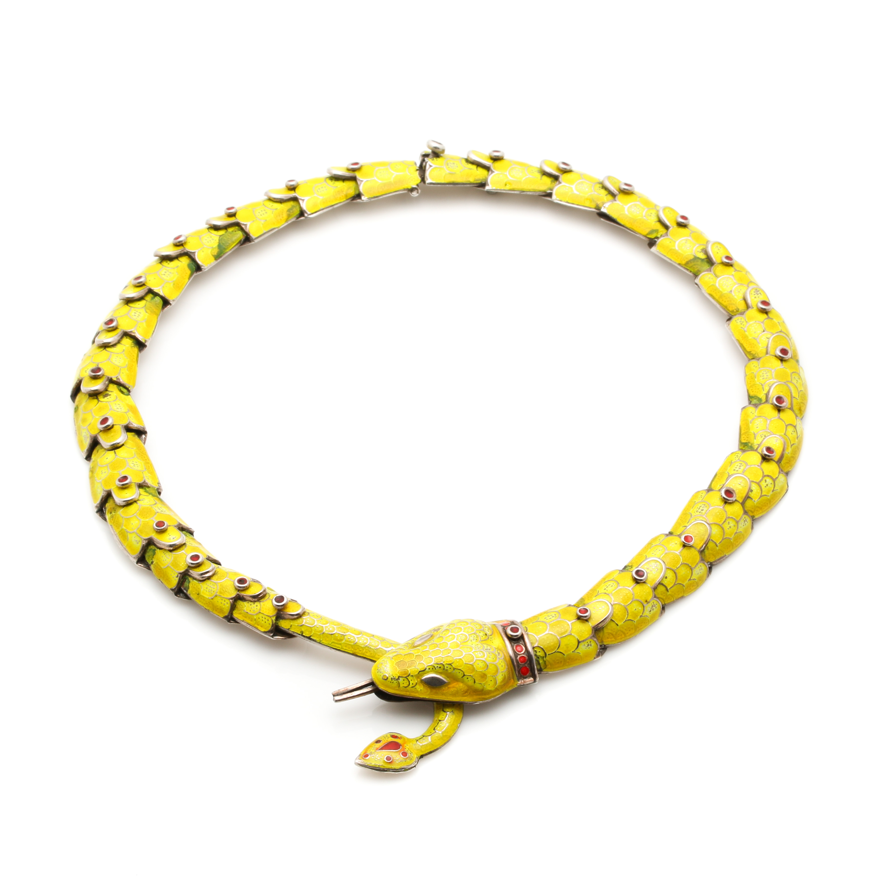 Sterling Silver Enamel Articulated Snake Necklace
