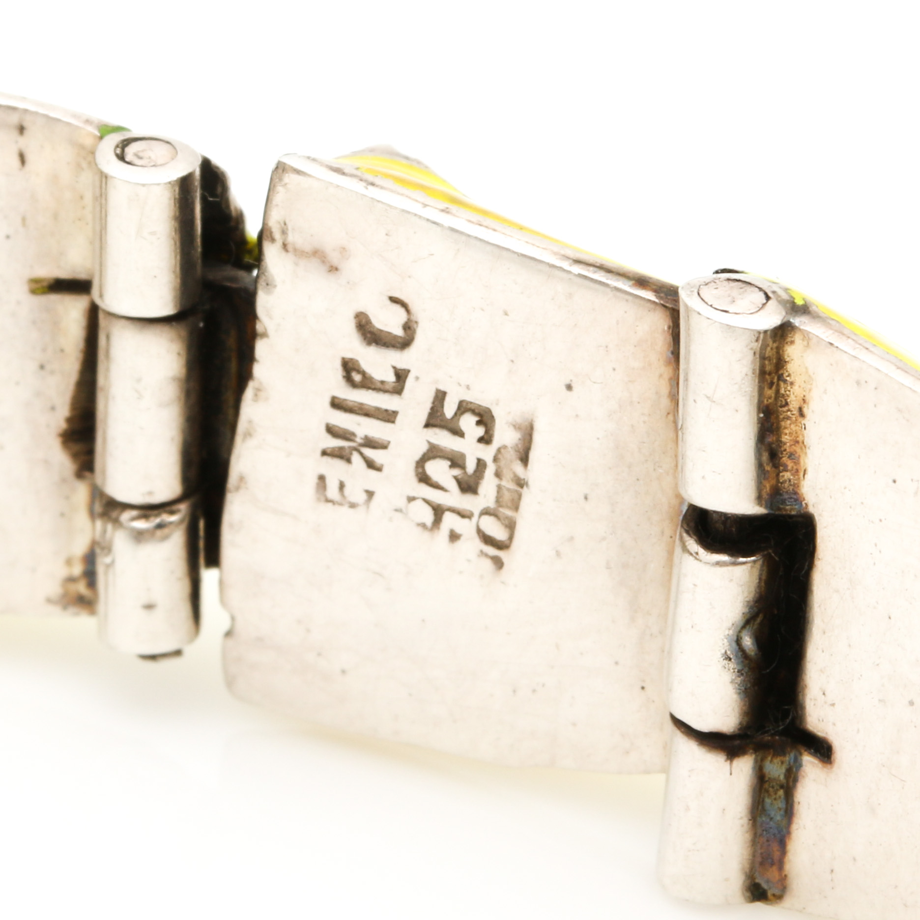 Sterling Silver Enamel Articulated Snake Bracelet and Clip On Earrings